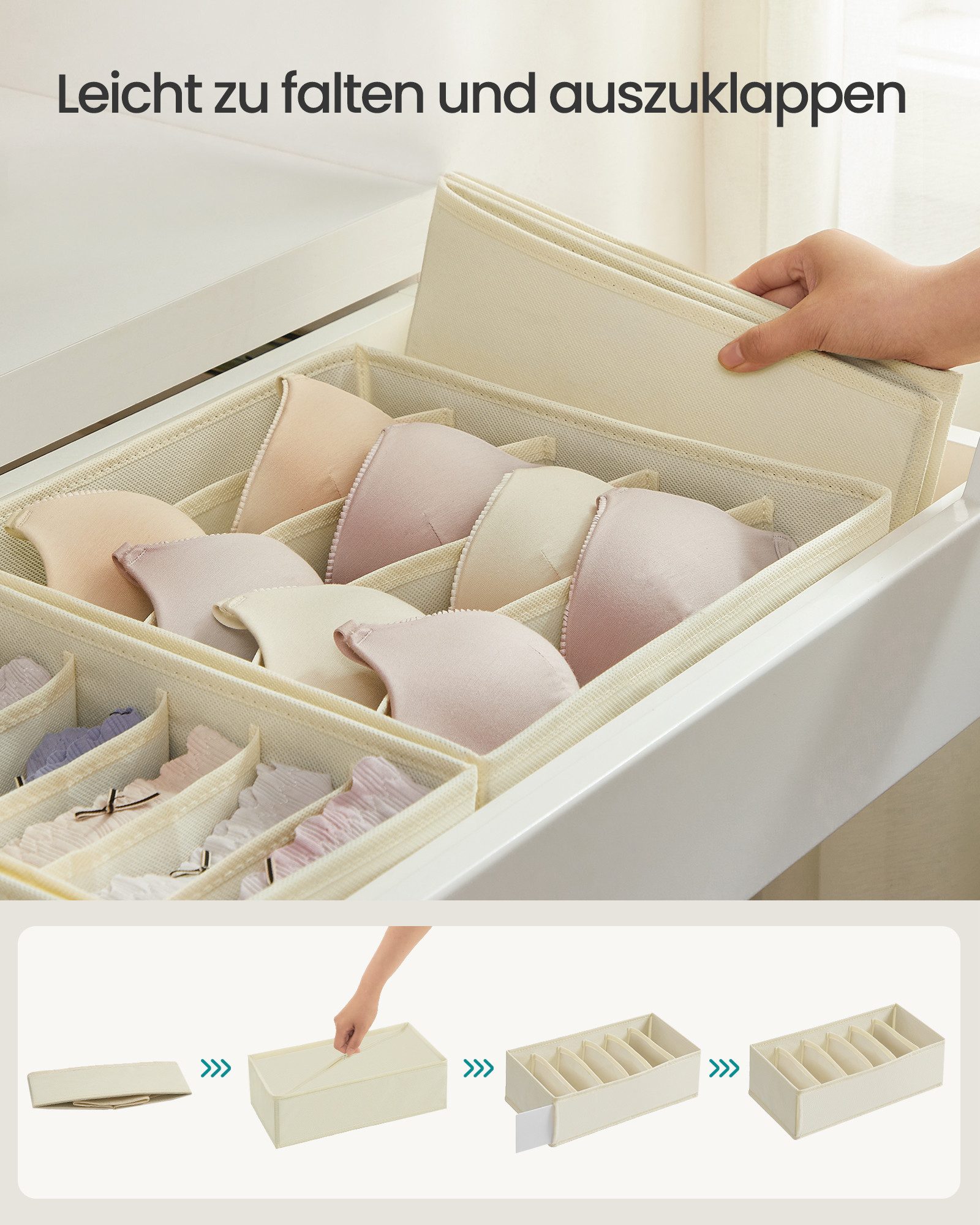 SONGMICS Aufbewahrungsbox Unterwäsche-Organizer, faltbar, Stoffboxen, für BHs Socken Krawatten (8 St), 8 Stück, Ordnungssystem Kleiderschrank, Aufbewahrungsbox  – Bild 5 von 5