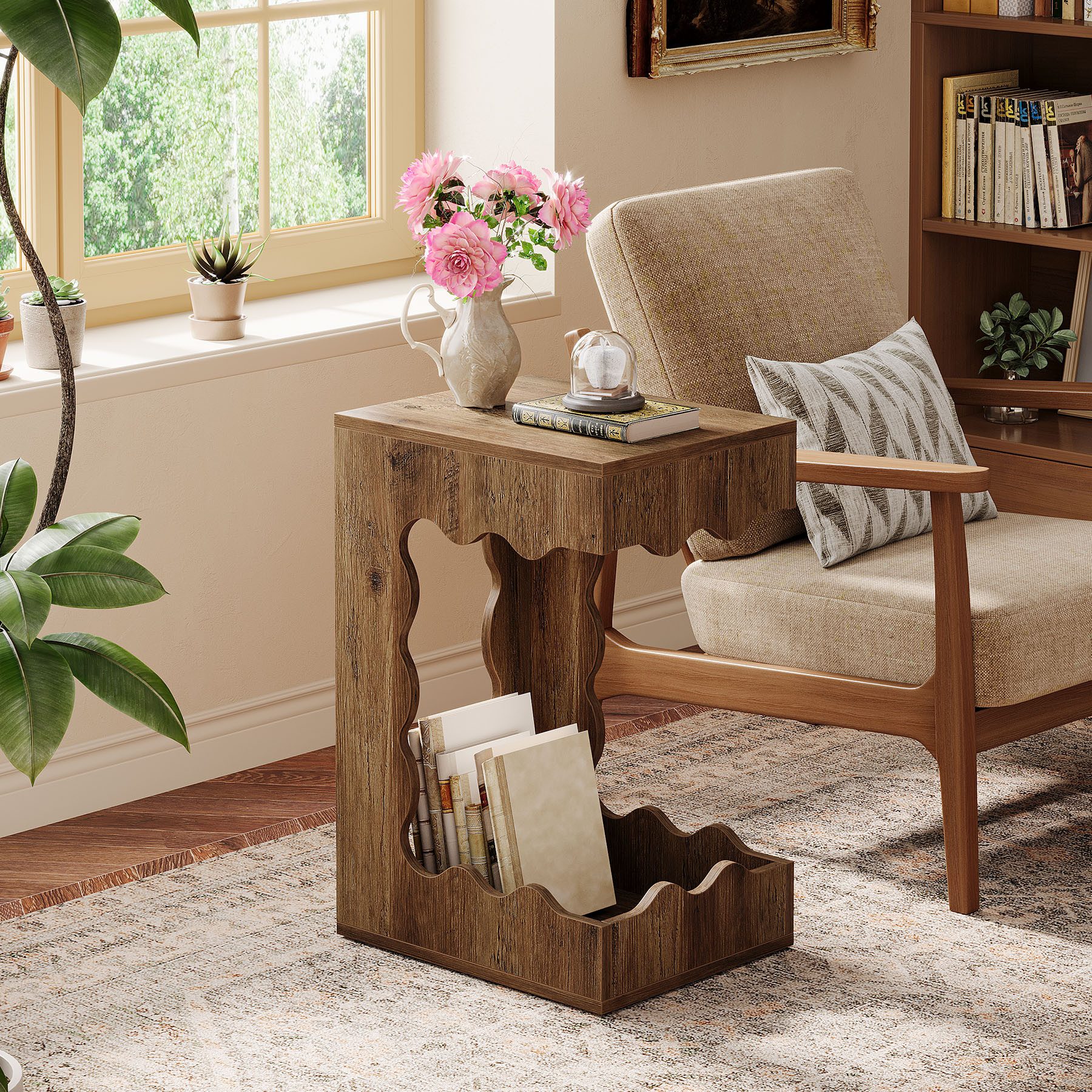 Tribesigns Beistelltisch Sofatisch mit 2-stöckiger, C-Form Kaffeetisch, 35 x 44 x 65 cm