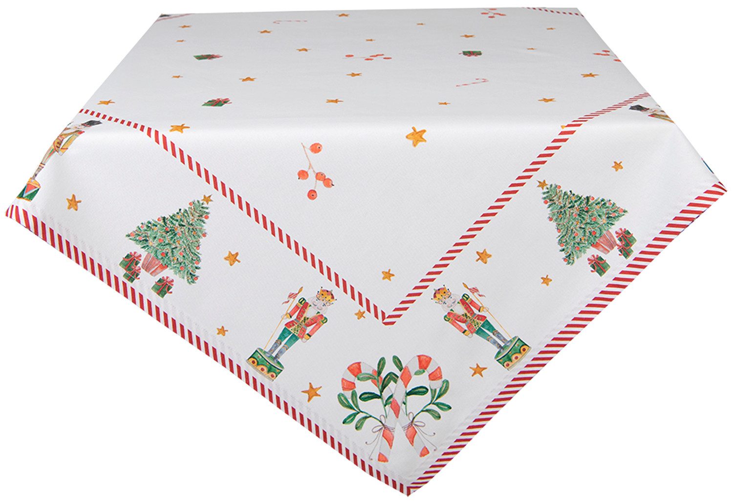 Clayre & Eef Tischdecke Happy Little Christmas (Set 1-tlg, 1-teilig), quadratische Tischdecke Mitteldecke ca.100x100cm Baumwolle