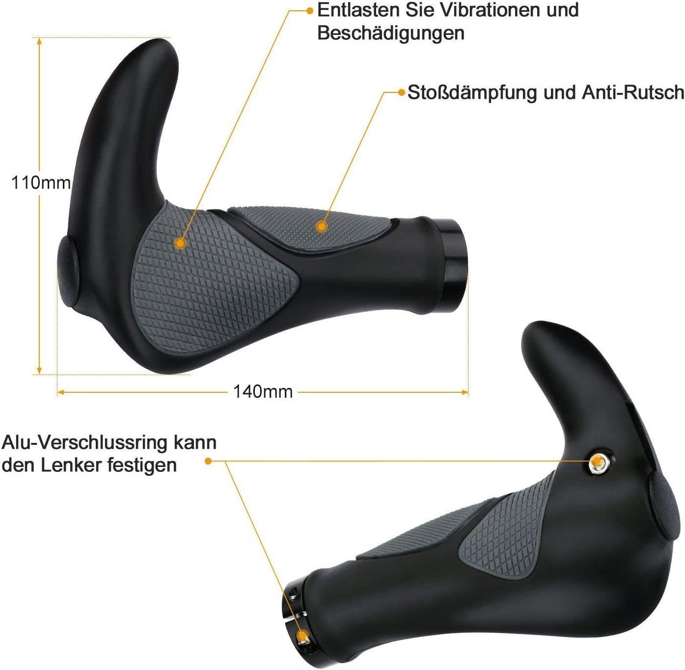 Refined Living Fahrradlenkergriff Fahrradgriffe ergonomisch Fahrrad Lenker Griffe mit Bar Ends,1 Paar (rutschfest & einfach zu montieren, für MTB & BMX, 1-St., Zwei Seiten Lock-On Design aus rutschfestem Gummi), Geeignet für Fahrräder,Mountainbikes,Scooter mit 22 mm Durchmesser.