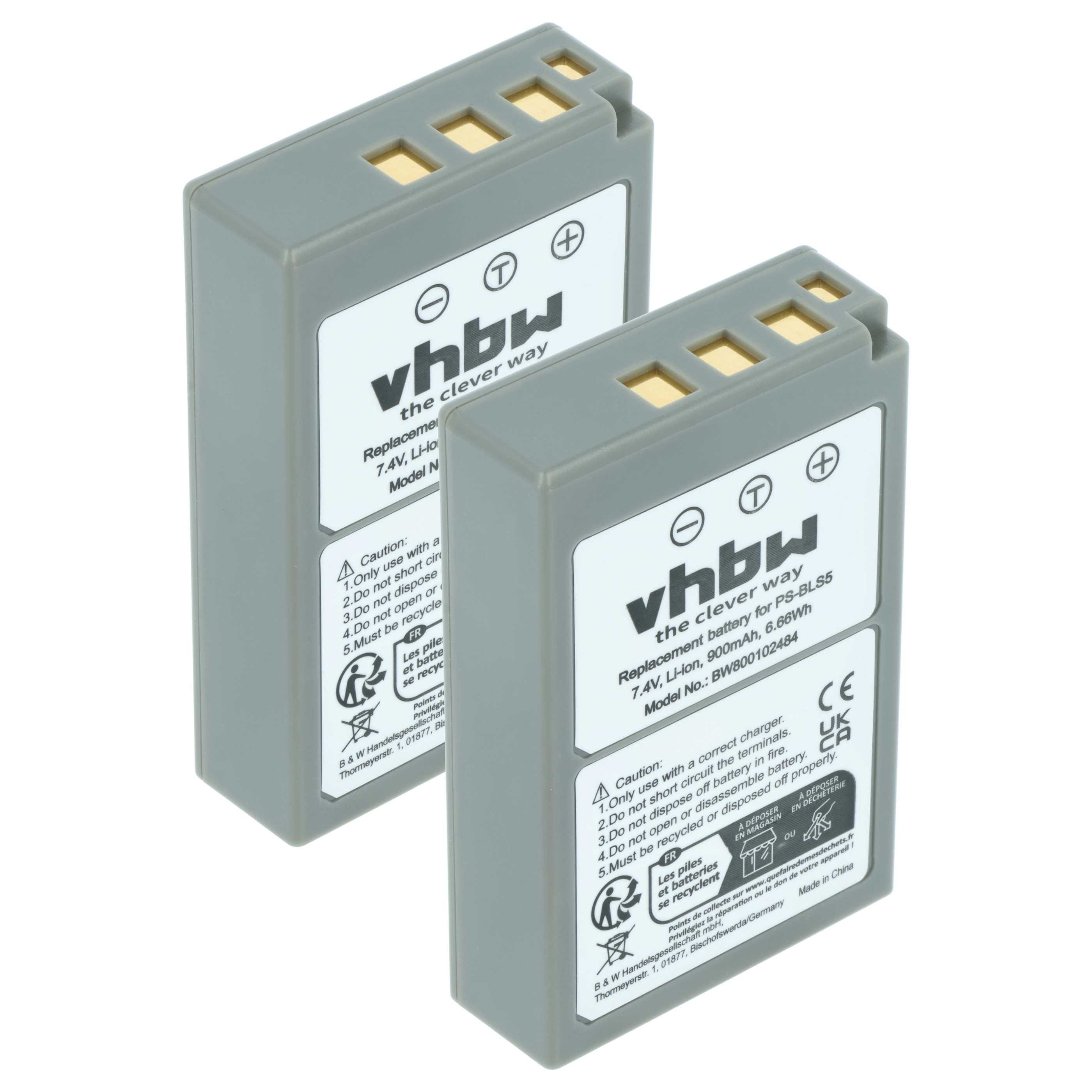 vhbw Akku passend für OM System OM-5 Digitalkamera / Kamera (900 mAh, 7,2 Kamera-Akku Akku Li-Ion 900 mAh (7,2 V, 2 St), Leistungsfähige Austausch-Akkus für Digitalkamera, Spiegelreflexkamera