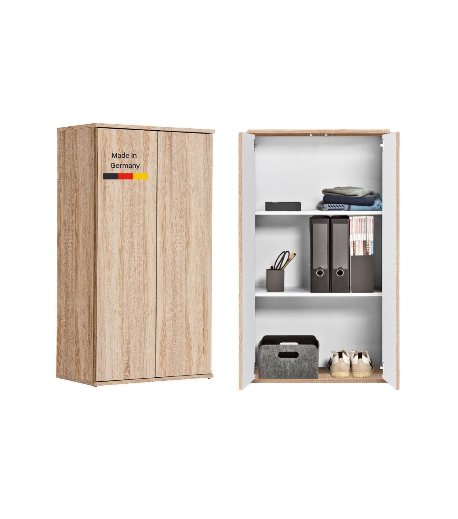 mokebo Mehrzweckschrank Der Schlanke (60x110 cm, mit 2 Einlegeböden) Aktenschrank, Büroschrank, Schuhschrank & Aufbewahrungsschrank in Holz