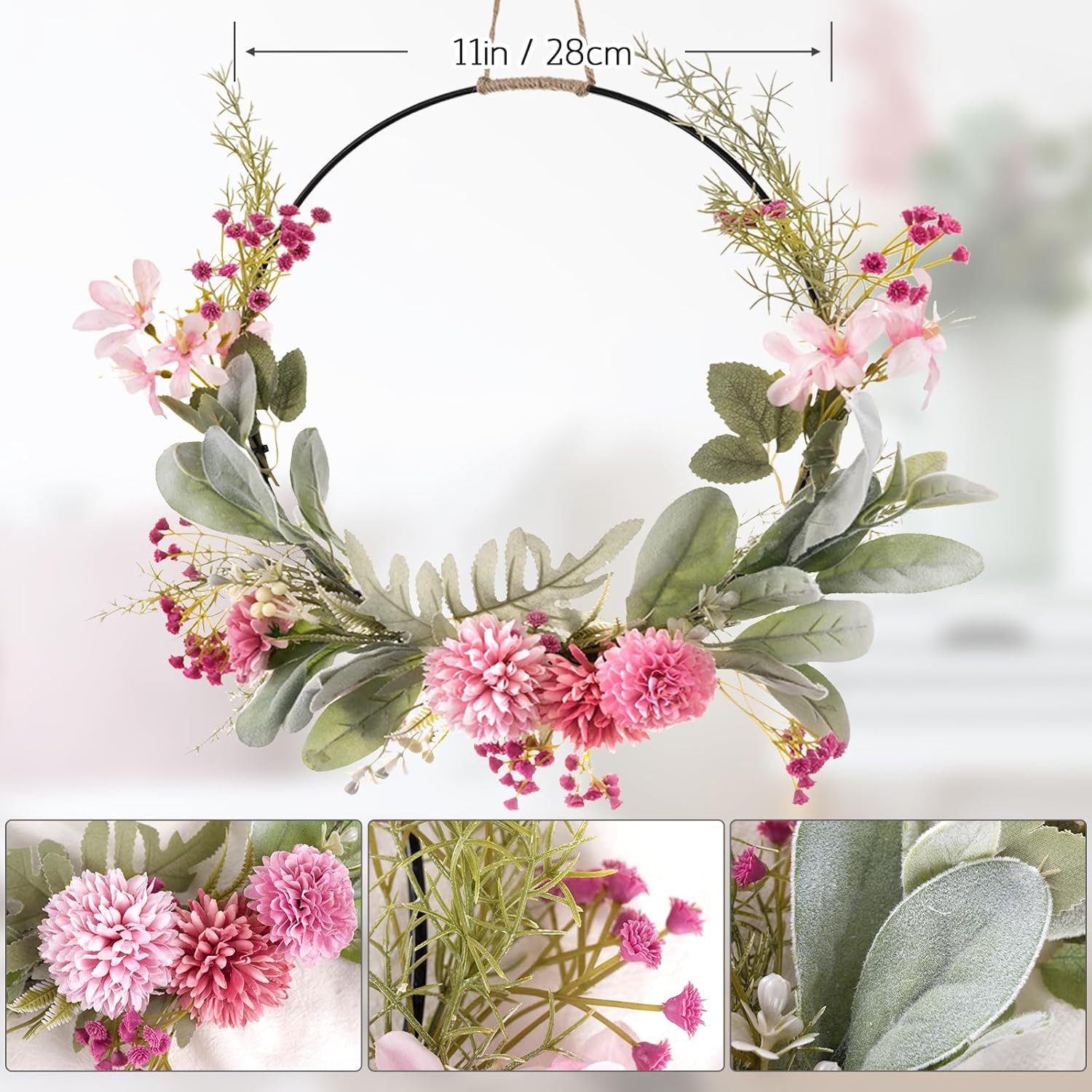Kunstkranz Türkranz künstliche Blumen Kranz Metall Ring Deko Hochzeit Herbst, FELIXLEO – Bild 2 von 5