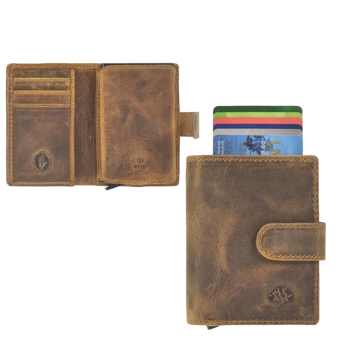 Greenburry Geldbörse "Vintage" Karatenportemonnaie Herren klein 8x10cm, Kartenbörse mit Münzfach, Card-Slider, Kartenetui mit RFID Schutz
