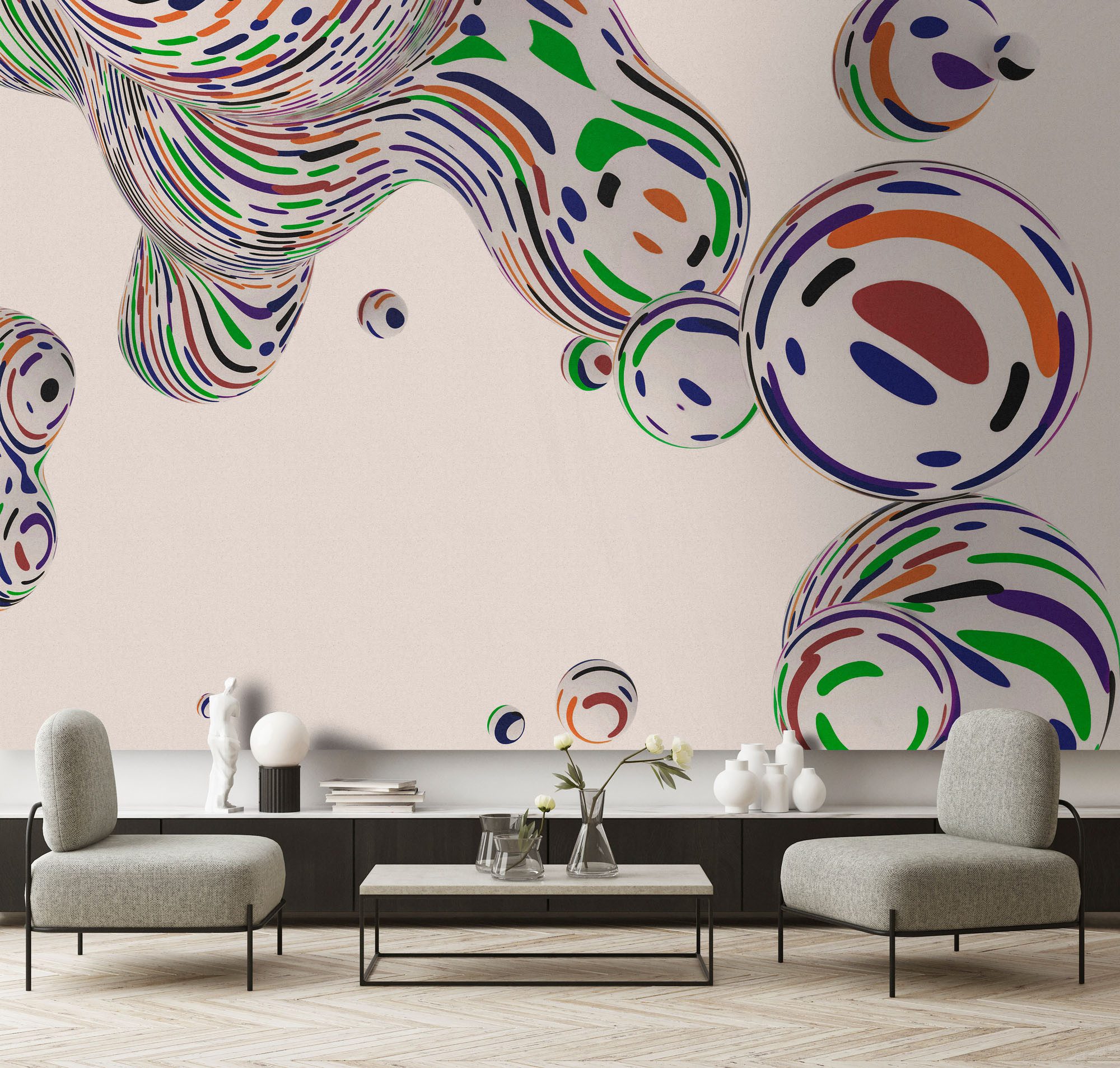 living walls Fototapete Walls by Patel 5 Fototapete Abstrakte 3D-Kugeln, glatt, 3D-Optik, (4 St), Abstrakte 3D-Kugeln auf 200 g/m² Premium-Vlies