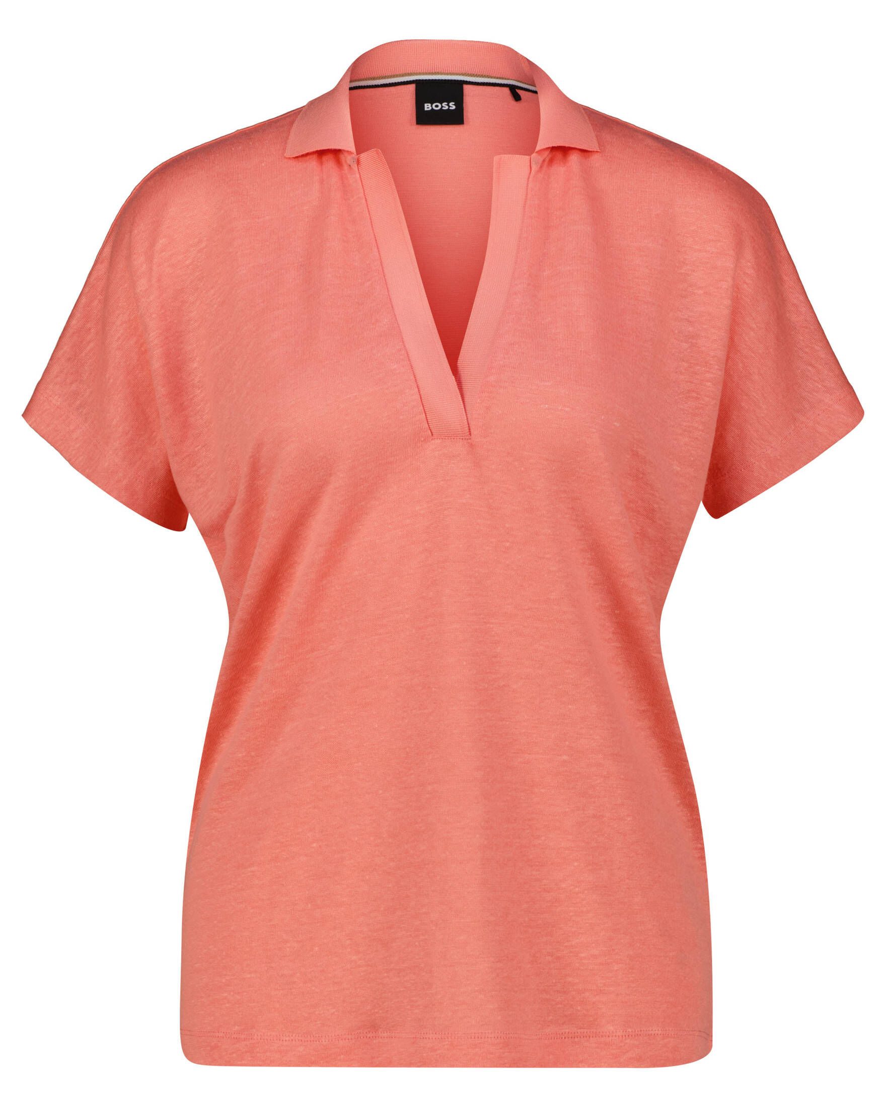 BOSS Poloshirt Damen Strickpoloshirt mit Leinen ENELINA Kurzarm (1-tlg)