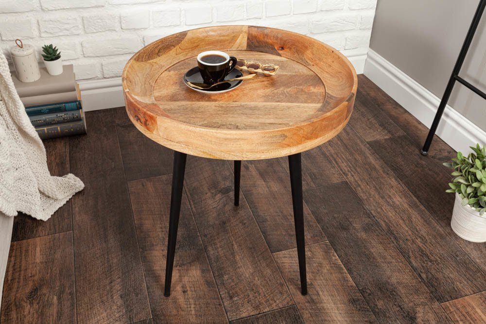 riess-ambiente Beistelltisch PURE NATURE Ø45cm natur / schwarz (Einzelartikel, 1-St), Wohnzimmer · Mango-Massivholz · Metall-Beine · rund · Schlafzimmer