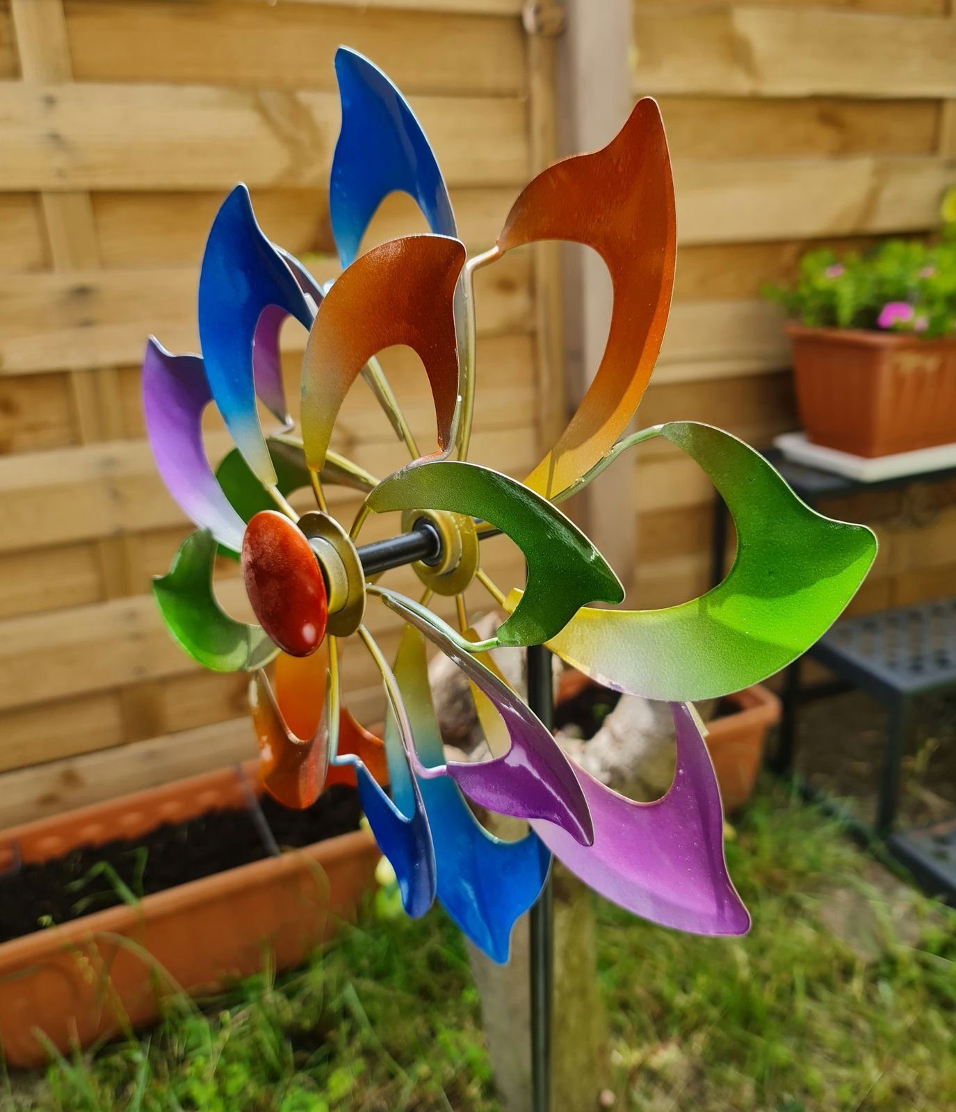Windrad Kremers den aus Blume Metall für Gartenfigur Garten Schatzkiste Buntes