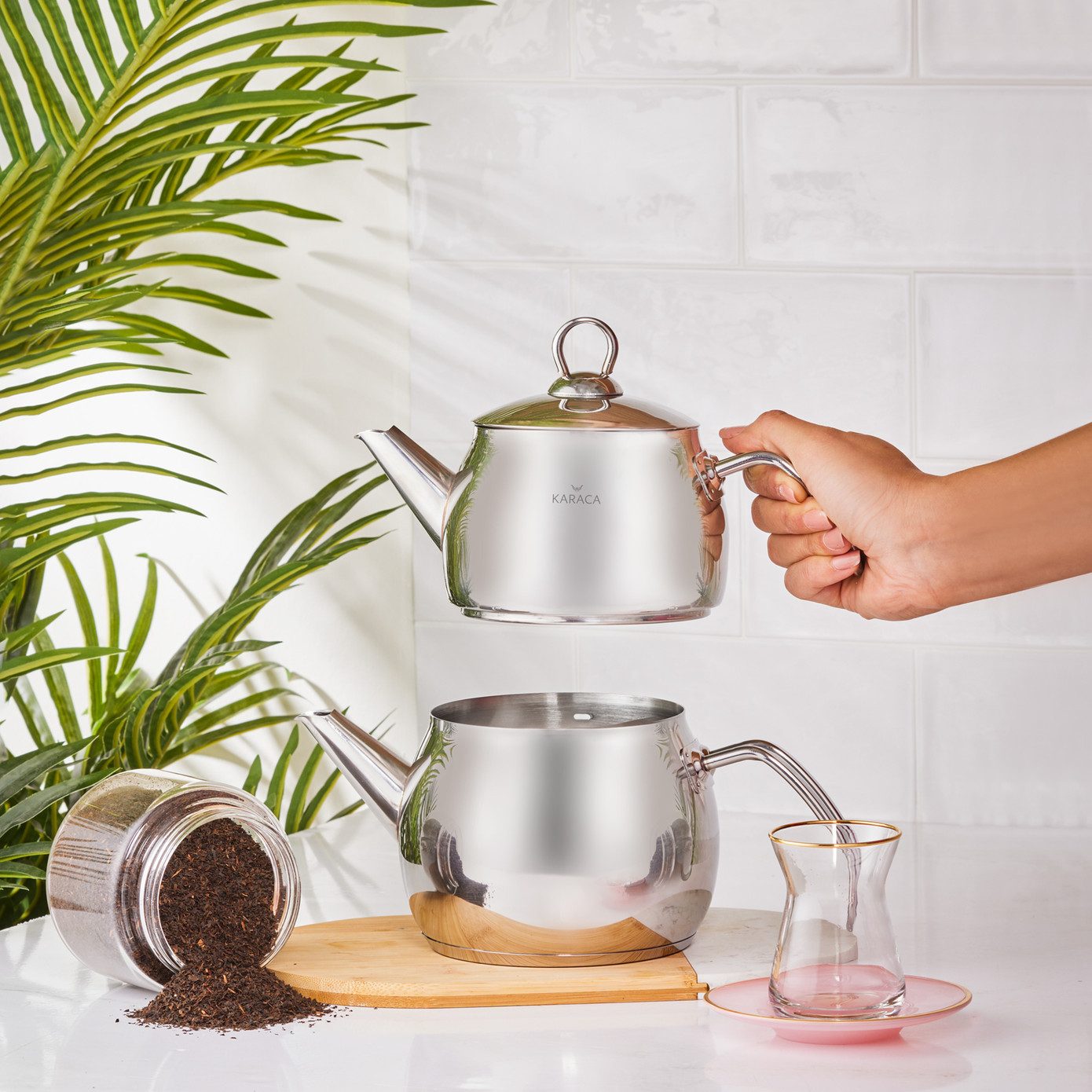 Karaca Teekanne Karaca Belinay Edelstahl-Teekannen-Set, 2.6L, Induktionsgeeignet