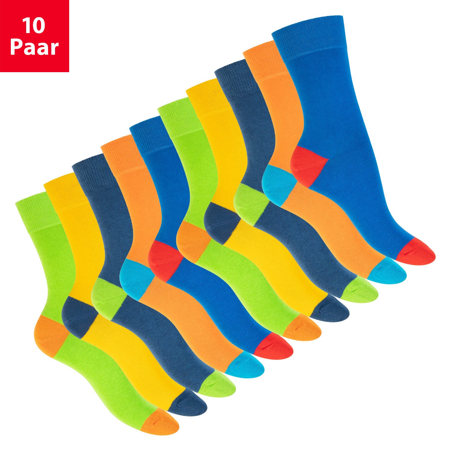 Footstar Basicsocken Damen & Herren Baumwollsocken abgesetzte Ferse/Spitze (10 Paar)