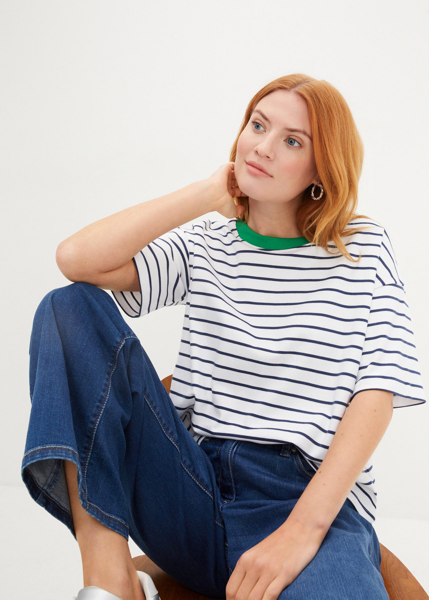 bonprix T-Shirt Oversize-Passform, Halbarm-Design, mit Streifenmuster