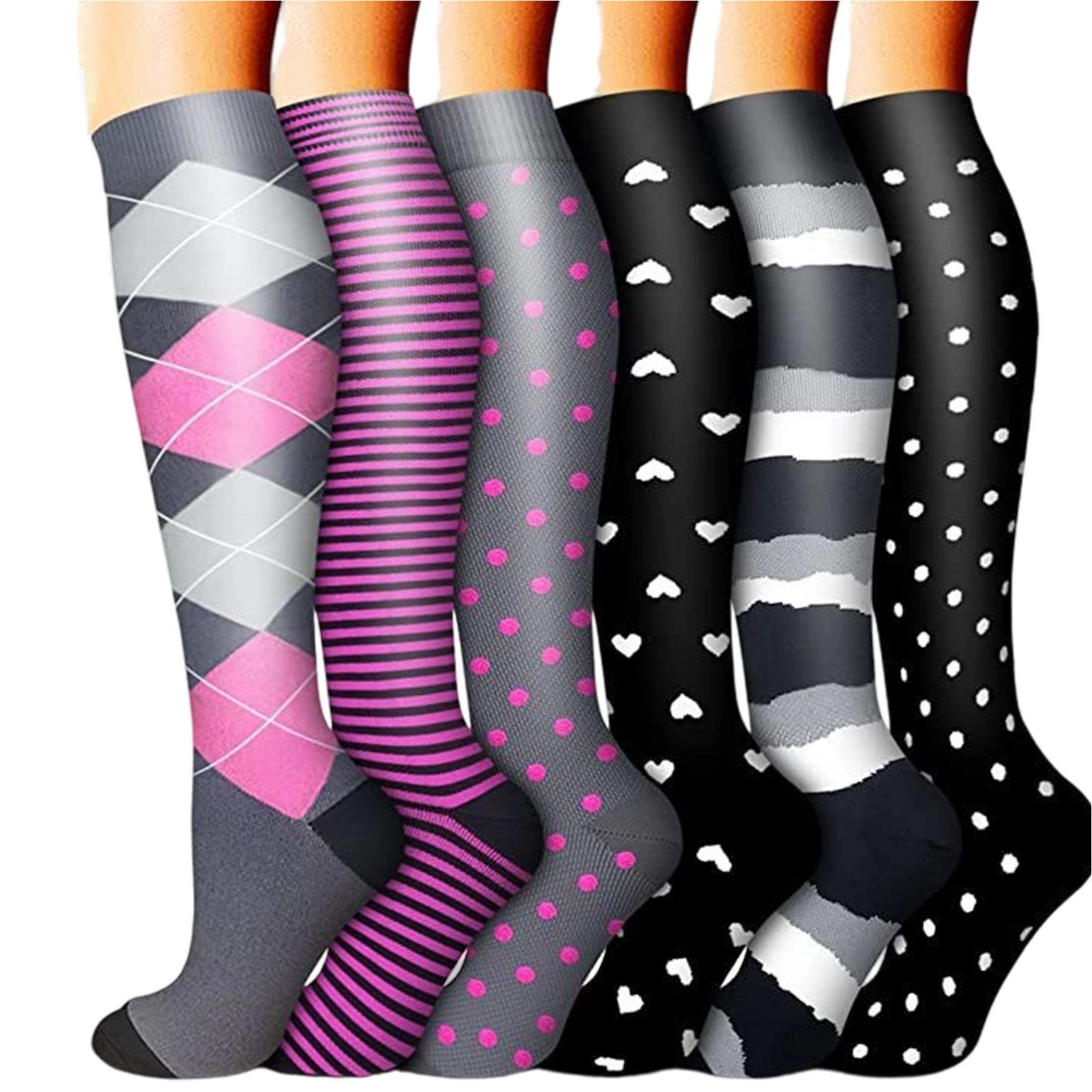 Mutig Kompressionsstrümpfe 6 Paar Lange Kompressionssocken für Damen & Herren (Sportsocken & Reisesocken, Bequem und Elastisch) Ideal für Sport, Reisen und Alltag