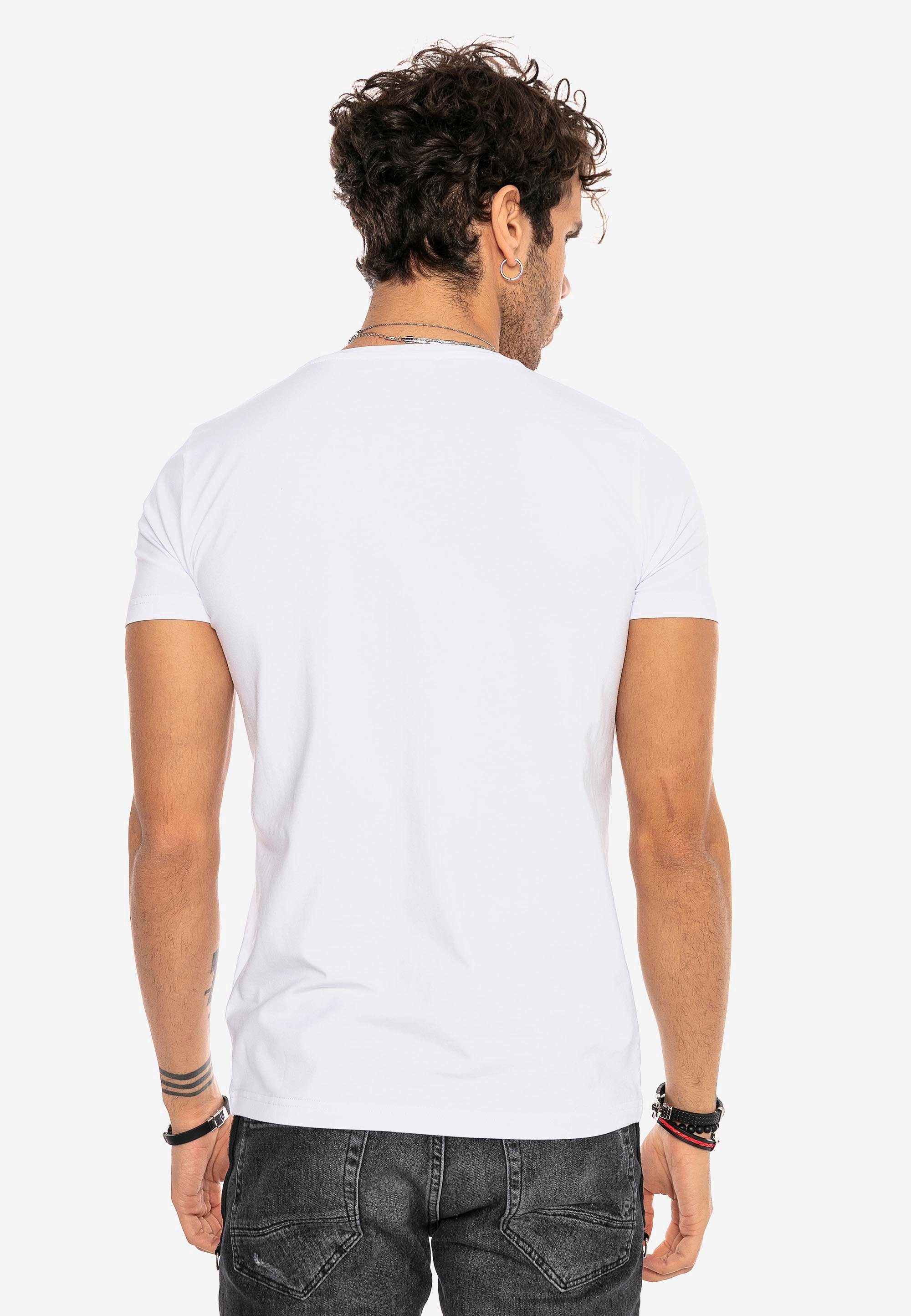 RedBridge T-Shirt Fullerton basic mit Metall weiß aus Logopatch