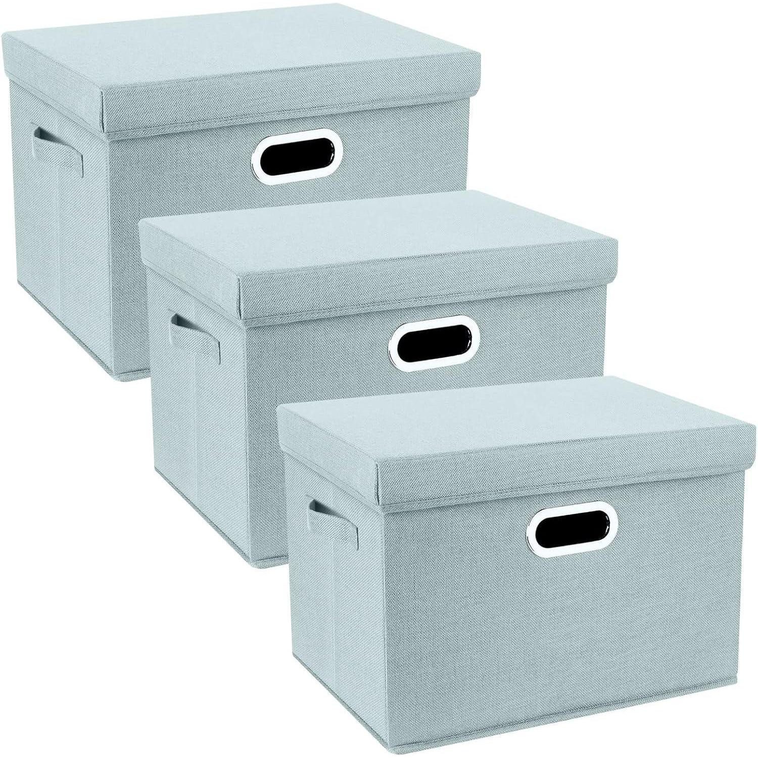 LuxusKollektion Faltbox Aufbewahrungsbox Deckel Stoff faltbar 44x30x29cm 3-Stück Aqua Spring