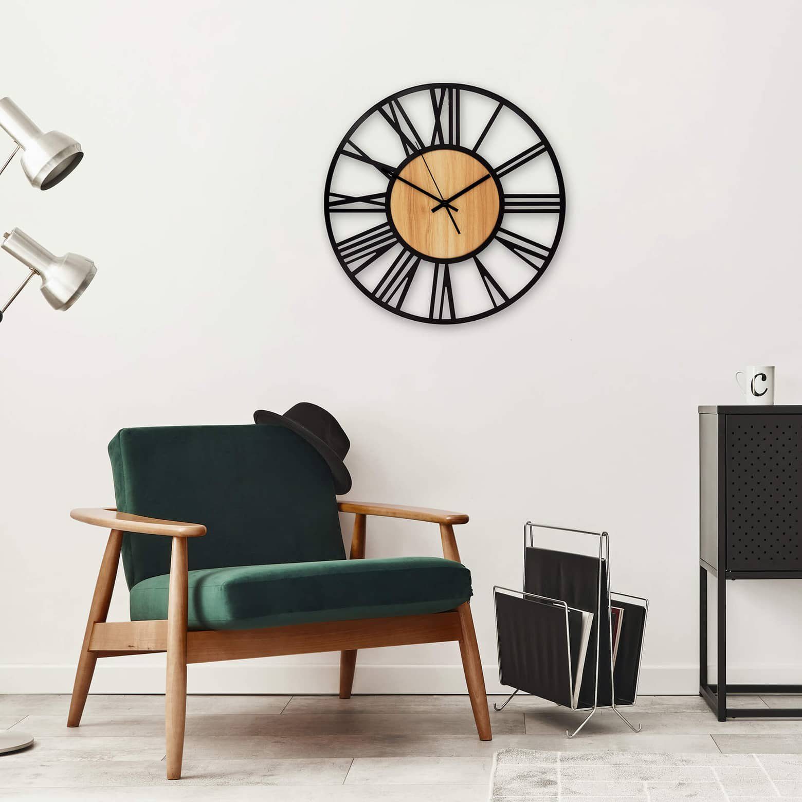 K&L Wall Art Wanduhr industrielle XL Holz-Metall Uhr ohne Tick-Geräusche (l günstig online kaufen