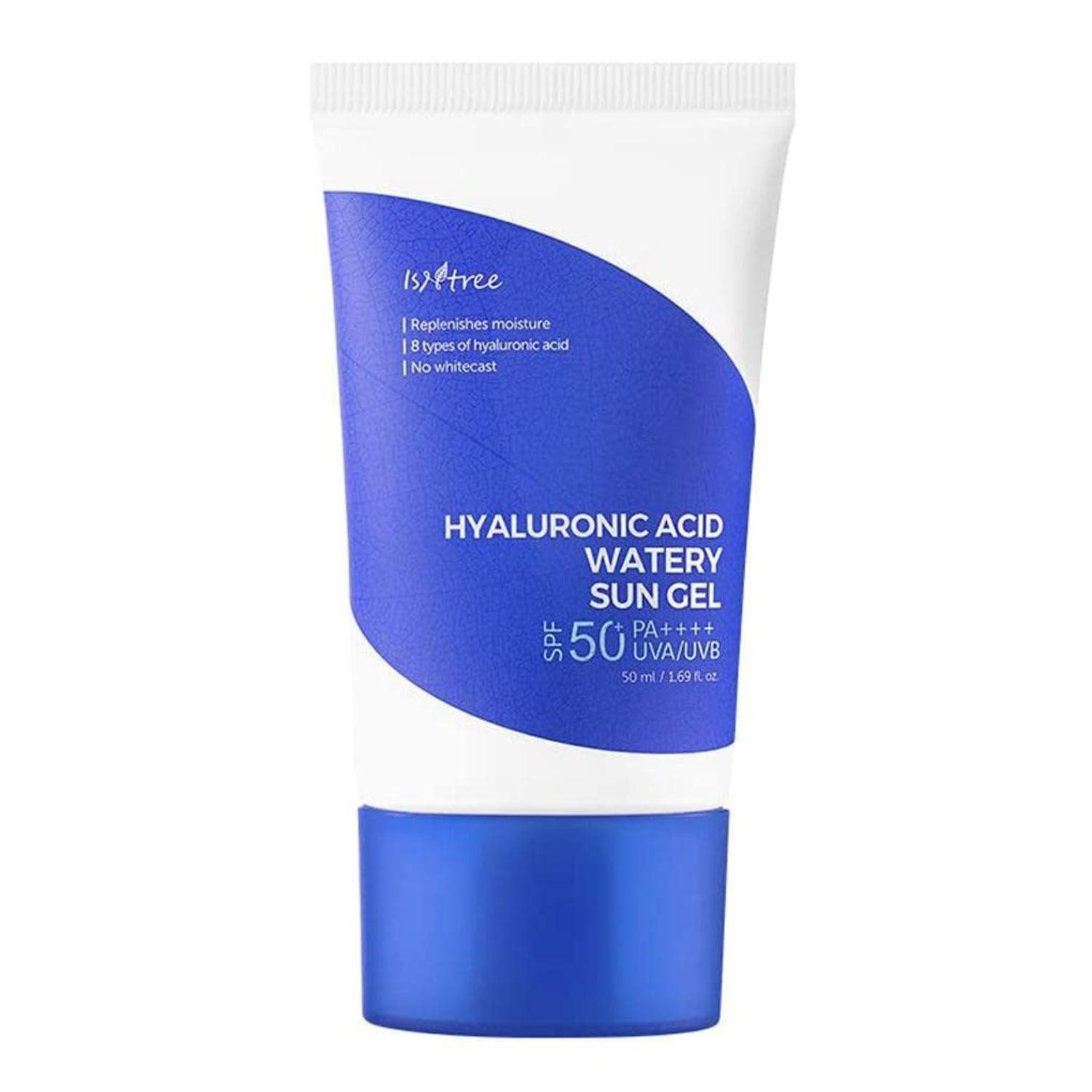 Isntree Sonnenschutzcreme Hyaluronic Acid Watery Sun Gel SPF 50+ PA++++ 50ml – leichte, feuchtigkeitsspendende Sonnencreme fürs Gesicht, mit 8-facher Hyaluronsäure, vegan, unparfümiert, koreanische Skincare gegen trockene Haut