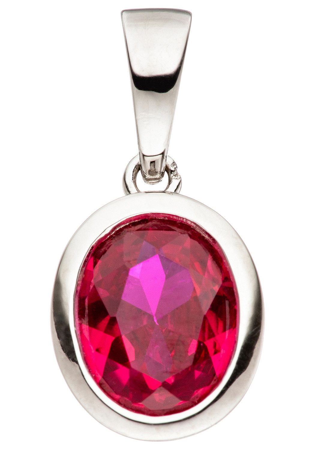 JOBO Kettenanhänger Anhänger oval rot 14 mm, 925 Silber rhodiniert mit Zirkonia