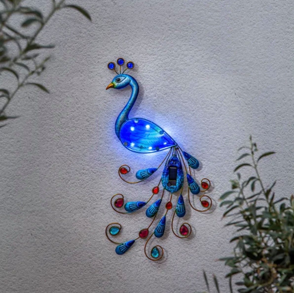 STAR TRADING LED Solarleuchte Peacock Wanddekoration Pfau 52 cm Bunt, LED fest integriert