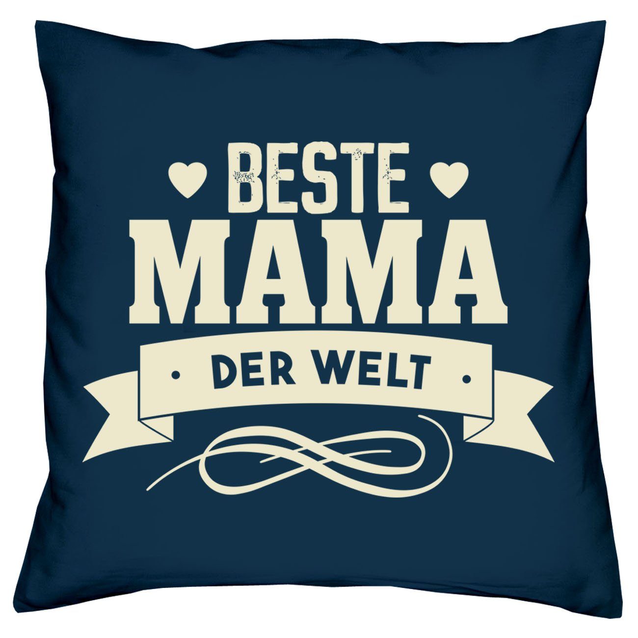 Soreso® Dekokissen Kissen Beste Mama der Welt & Urkunde, Muttertagsgeschenk Mama navy-blau