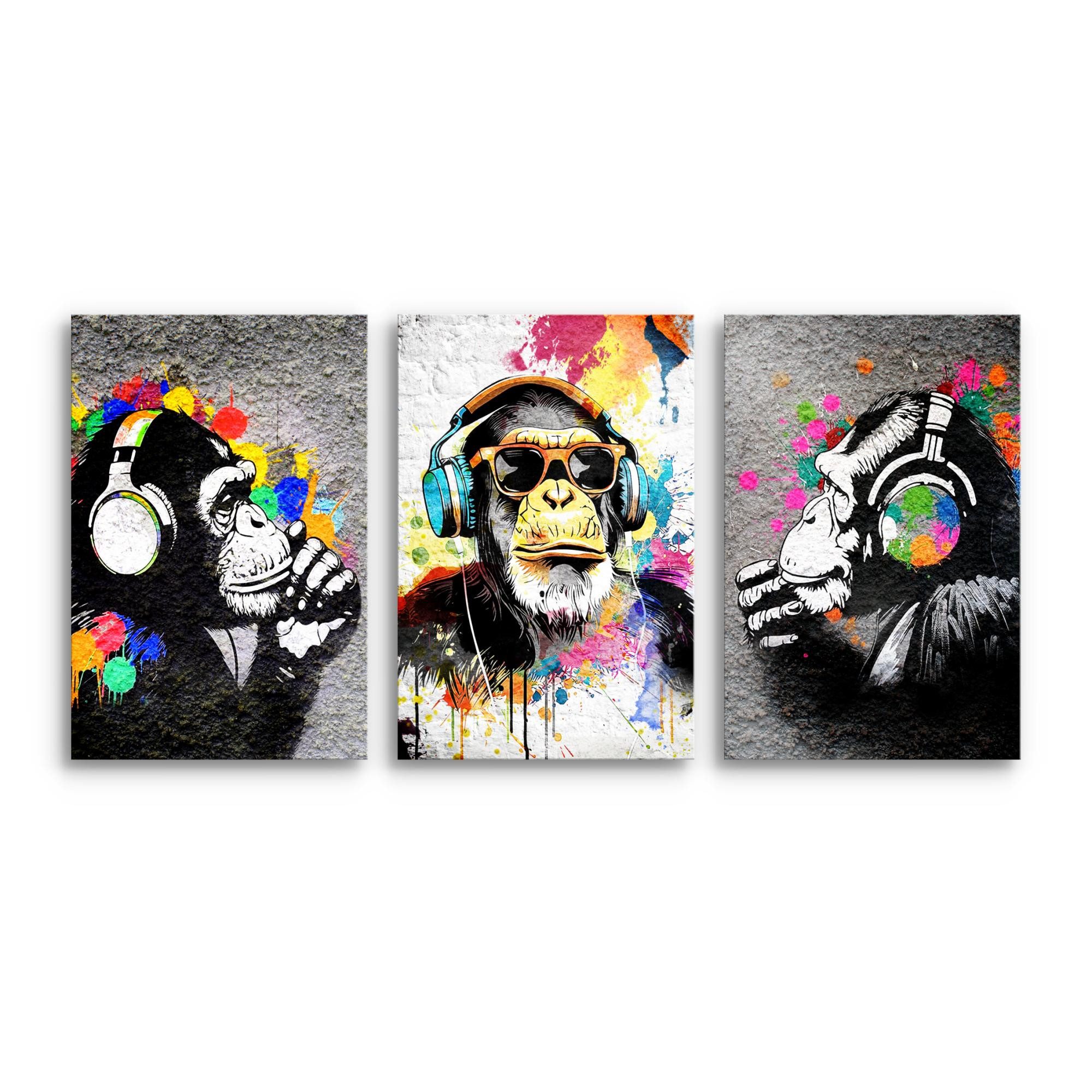 Novart Bild Wandbilder Set Banksy Style Collage - 3 Bilder Wohnzimmer Stree günstig online kaufen