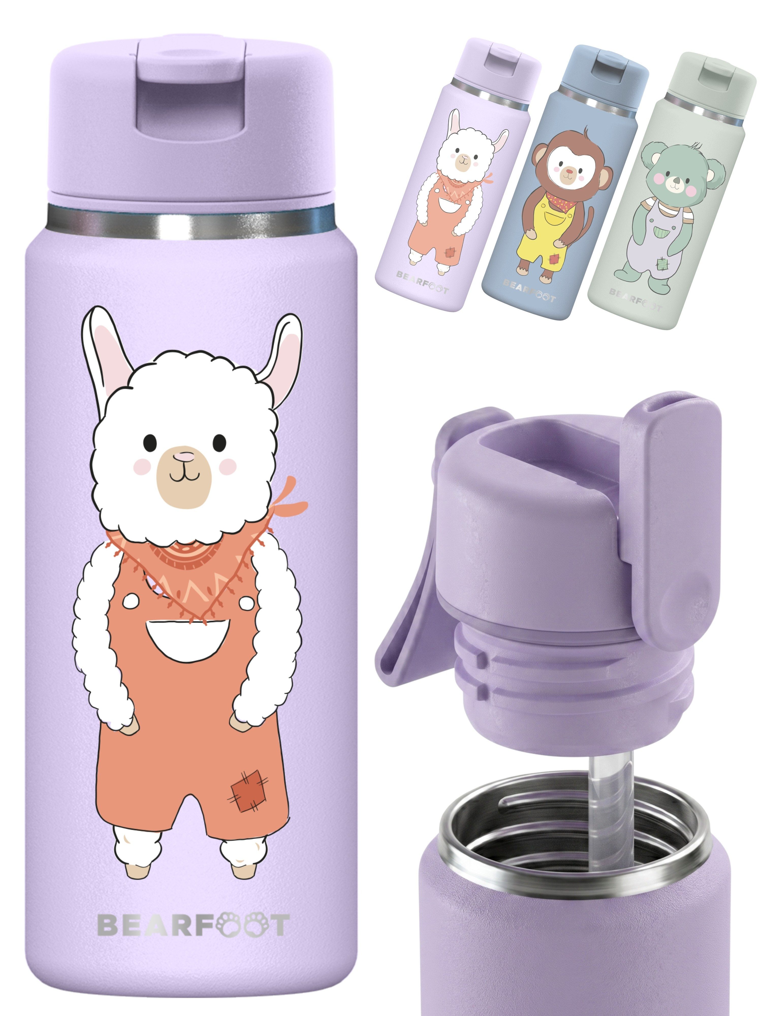 BEARFOOT Trinkflasche TINY Thermo Kinder Trinkflasche Edelstahl - Lama, Thermosflasche, auslaufsicher, Edelstahl, Kinderflasche, BPA-frei