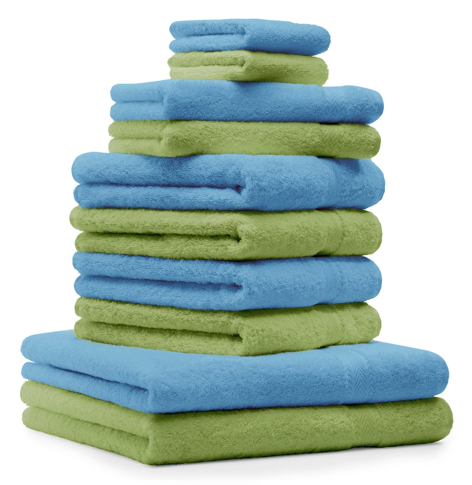 Betz Handtuch Set 10-TLG. Handtuch-Set Premium 100% Baumwolle 2 Duschtücher 4 Handtücher 2 Gästetücher 2 Waschhandschuhe Farbe Apfel Grün & Hell Blau, 100% Baumwolle, (Set, 10-tlg)
