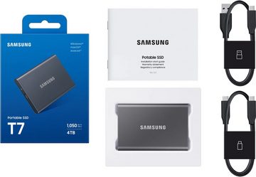 Samsung Portable SSD T7 4TB Titan Grey externe SSD (4 TB) 1050 MB/S Lesegeschwindigkeit, 1000 MB/S Schreibgeschwindigkeit