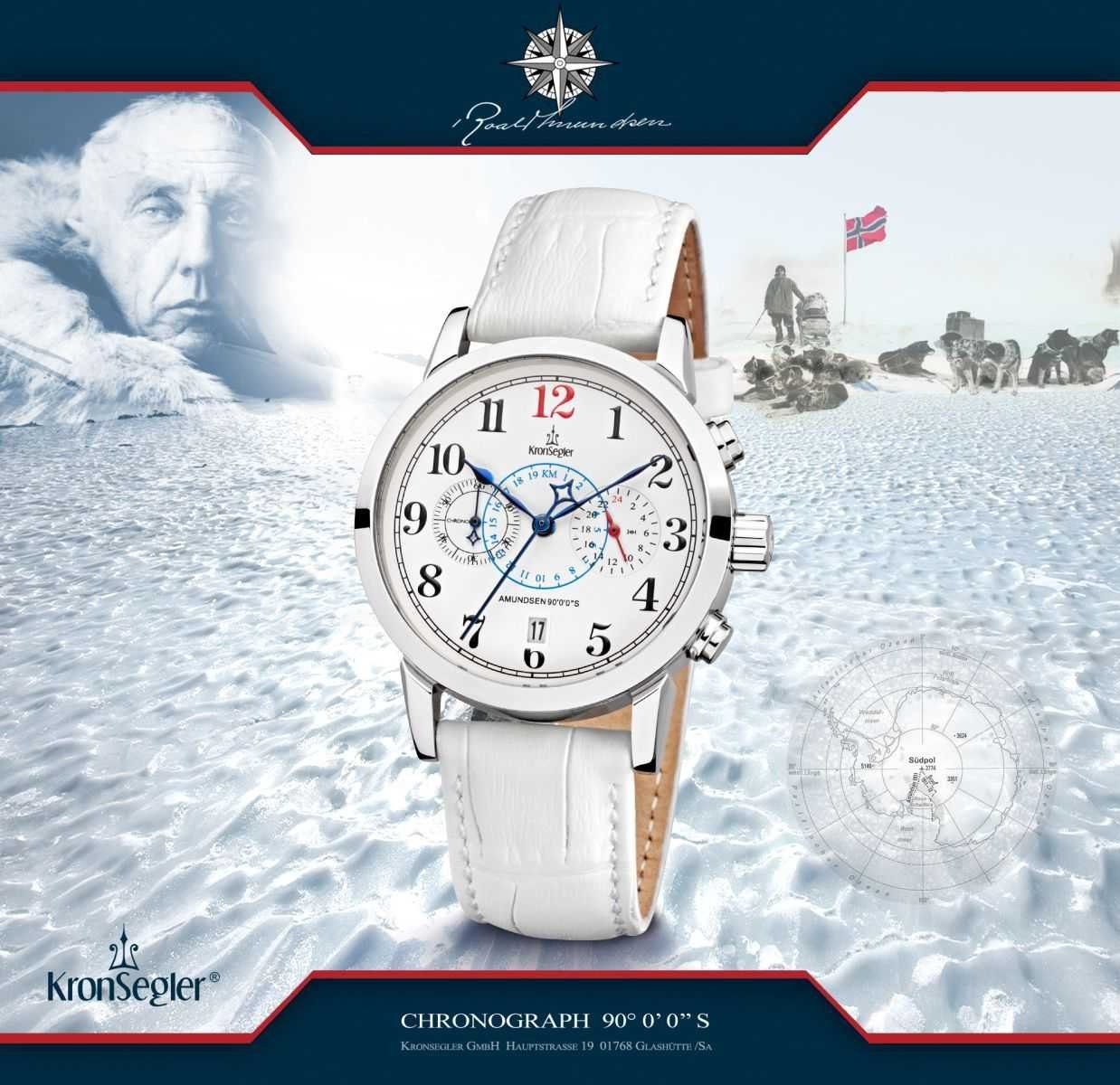 Kronsegler Quarzuhr AMUNDSEN 90°0‘0‘‘S Damen Chronograph stahl-weiss - 34,5 mm