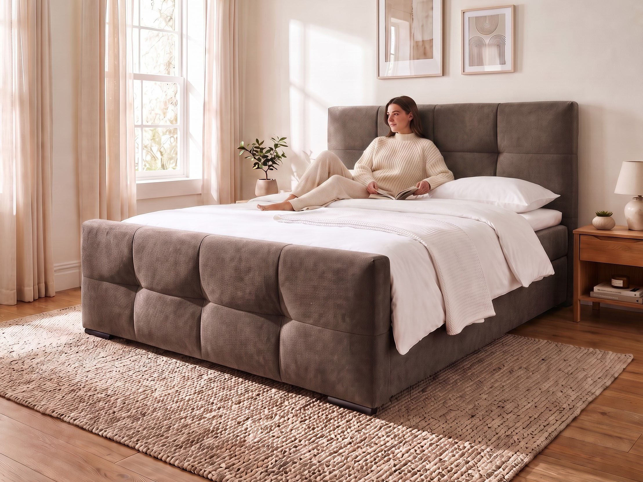 OTTO home Boxbett RISE, Polsterbett mit Bettkasten, inkl. Taschenfederkernmatratze H3, inkl. Kaltschaumtopper, Luxus-Mircofaser-Bezug, Liegefläche 180x200 cm