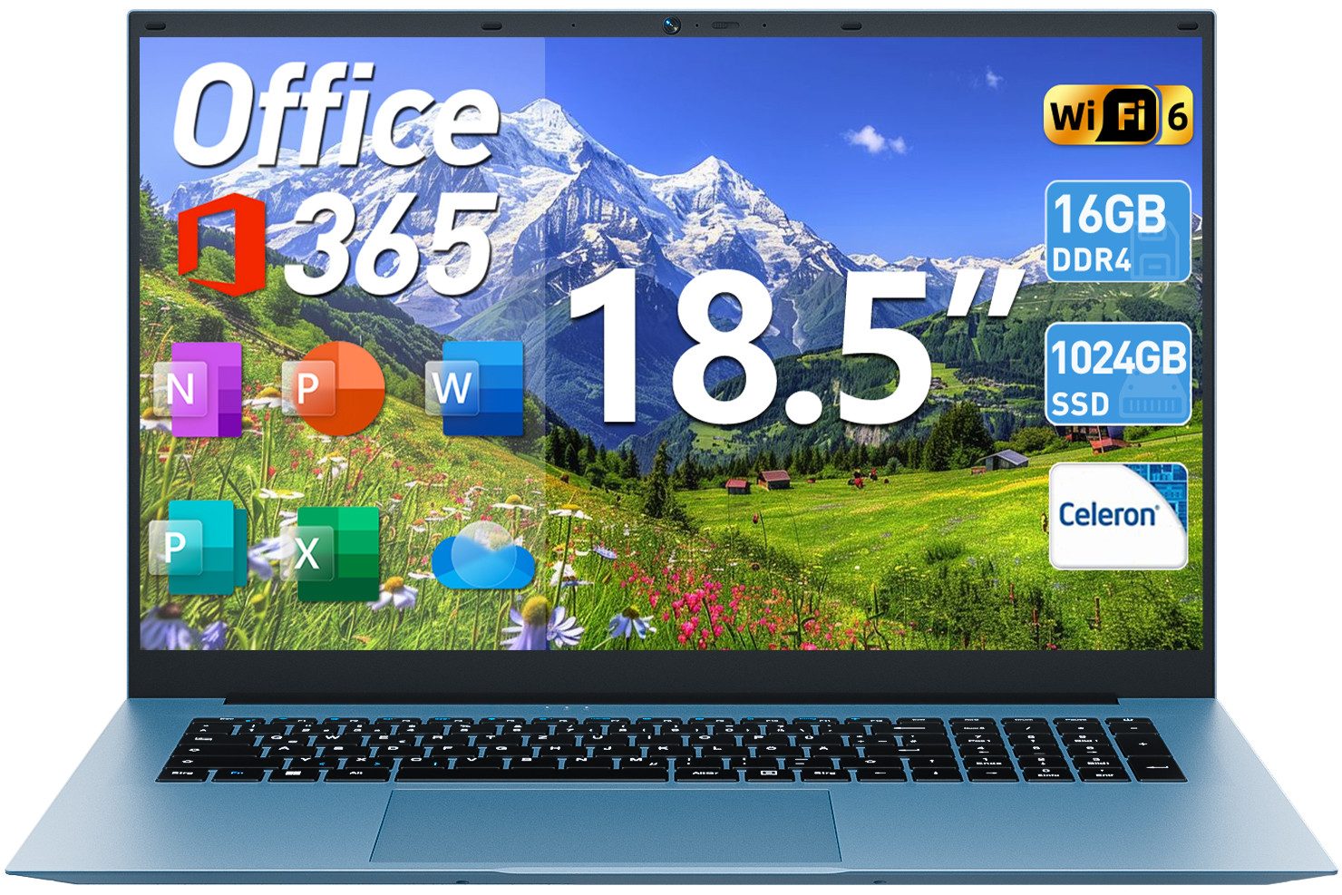MENGHU 18,5-Zoll Full HD Laptop, 16GB RAM 1TB SSD, 1 Jahr Office365, Win11 Notebook (Intel Celeron N5095A, 1024 GB SSD)