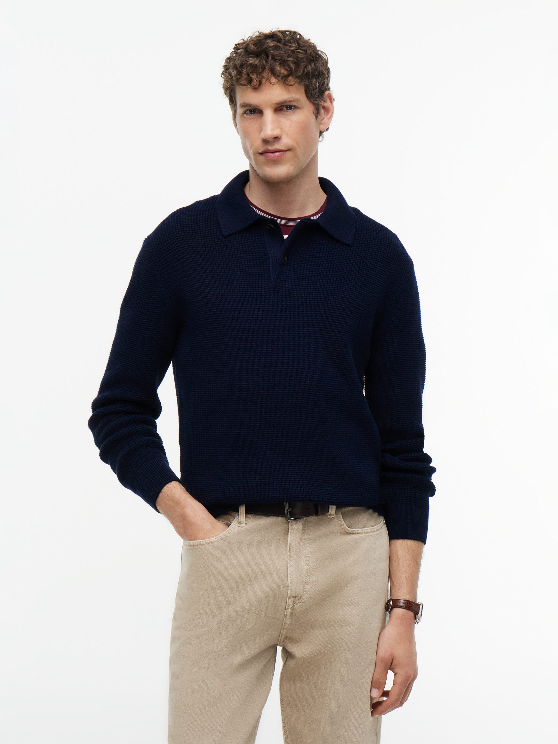 Tommy Hilfiger Polokragenpullover WAFFLE STRUCTURE RUGBY Relaxed Fit