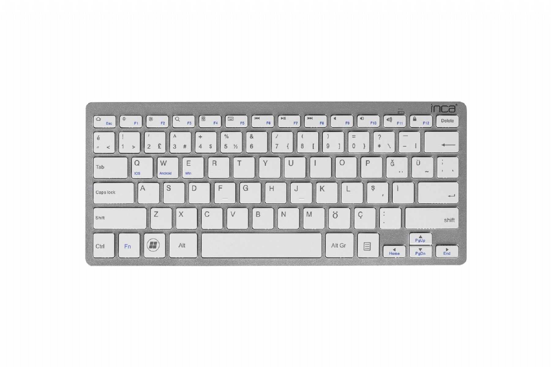 INCA Wireless/kabellose Tastatur Ultradünn, 10 M Reichweite Silber Tastatur