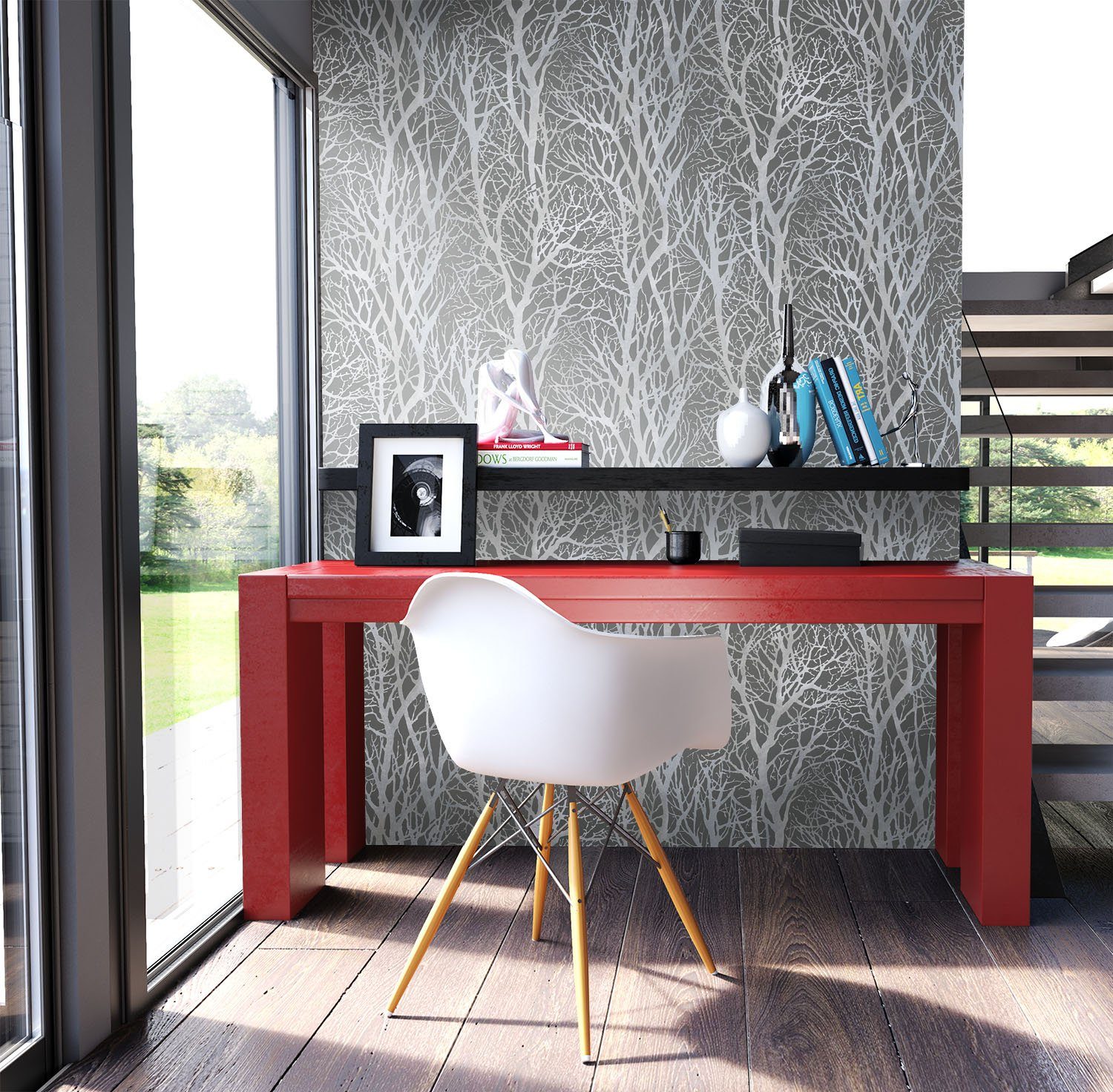 Newroom Vliestapete, Blumentapete Grau Wallpaper Floral Blumen Tapete Pflan günstig online kaufen