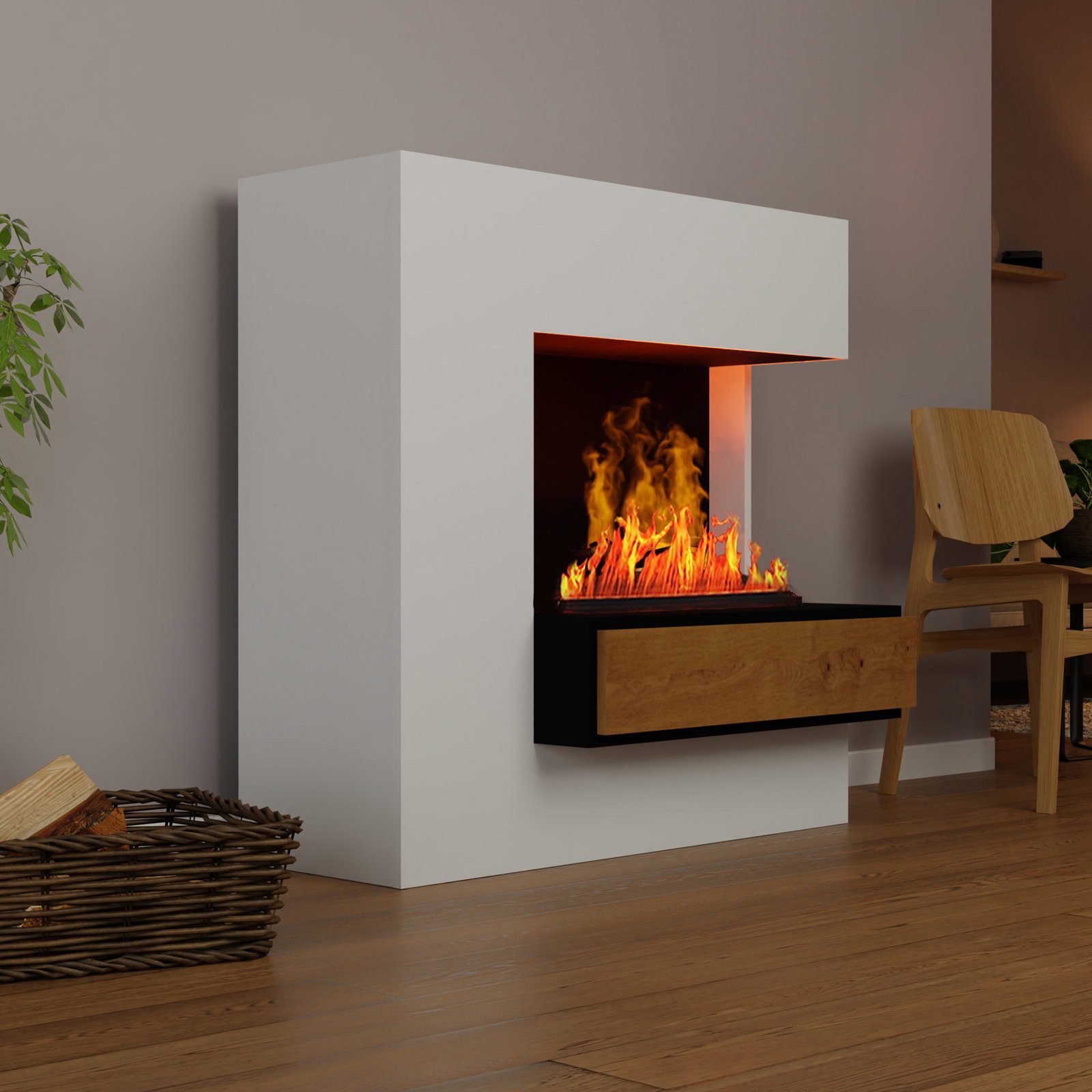GLOW FIRE Elektrokamin Planck Hoch Wasserdampf Kamin, Standkamin, Elektrischer Kamin, Wasserdampfkamin mit 3D Feuer und Knisterfunktion