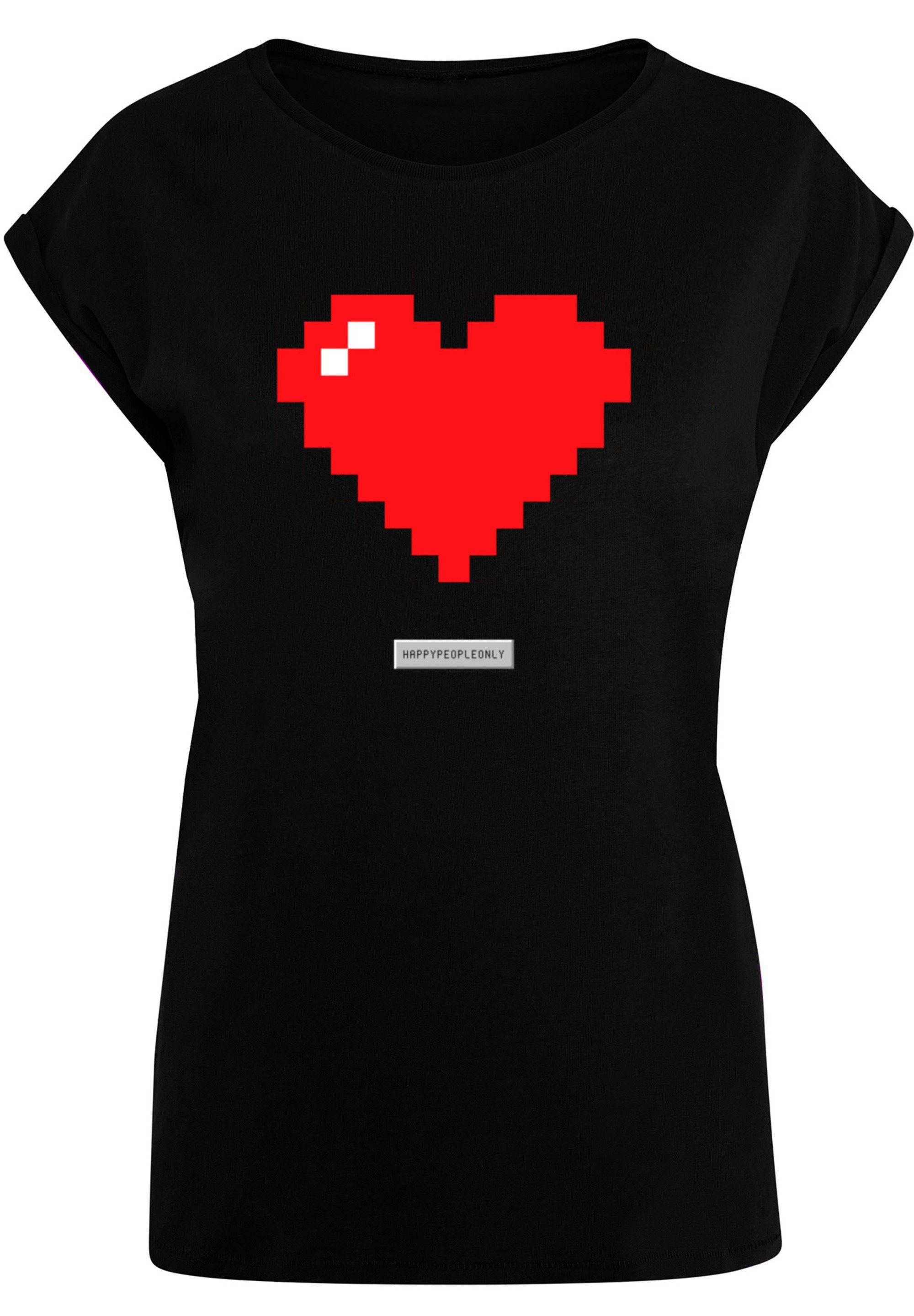 F4NT4STIC T-Shirt Pixel Herz Good Vibes Happy People Print, Das Model ist  170 cm groß und trägt Größe M