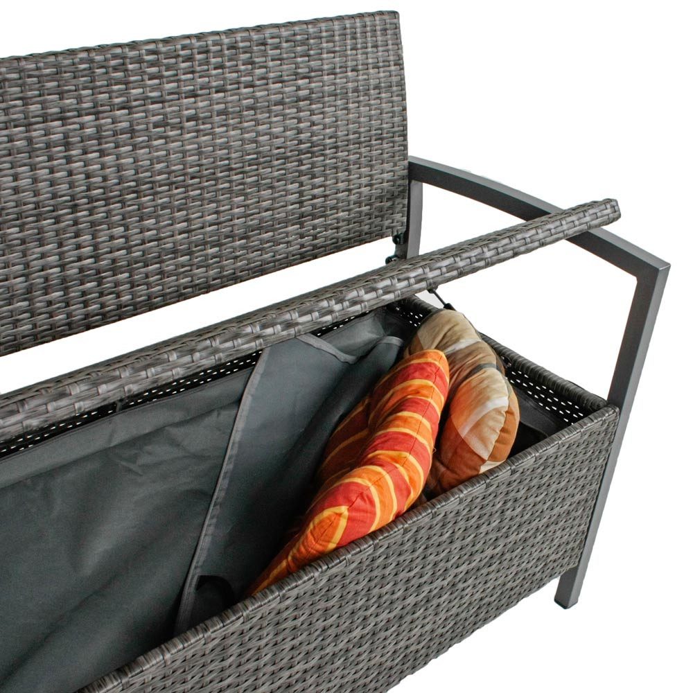 Lomadox Gartenbank HGA-120, Bank mit Truhe, Polyrattan, dunkelgrau, ca. 117x86x58 cm