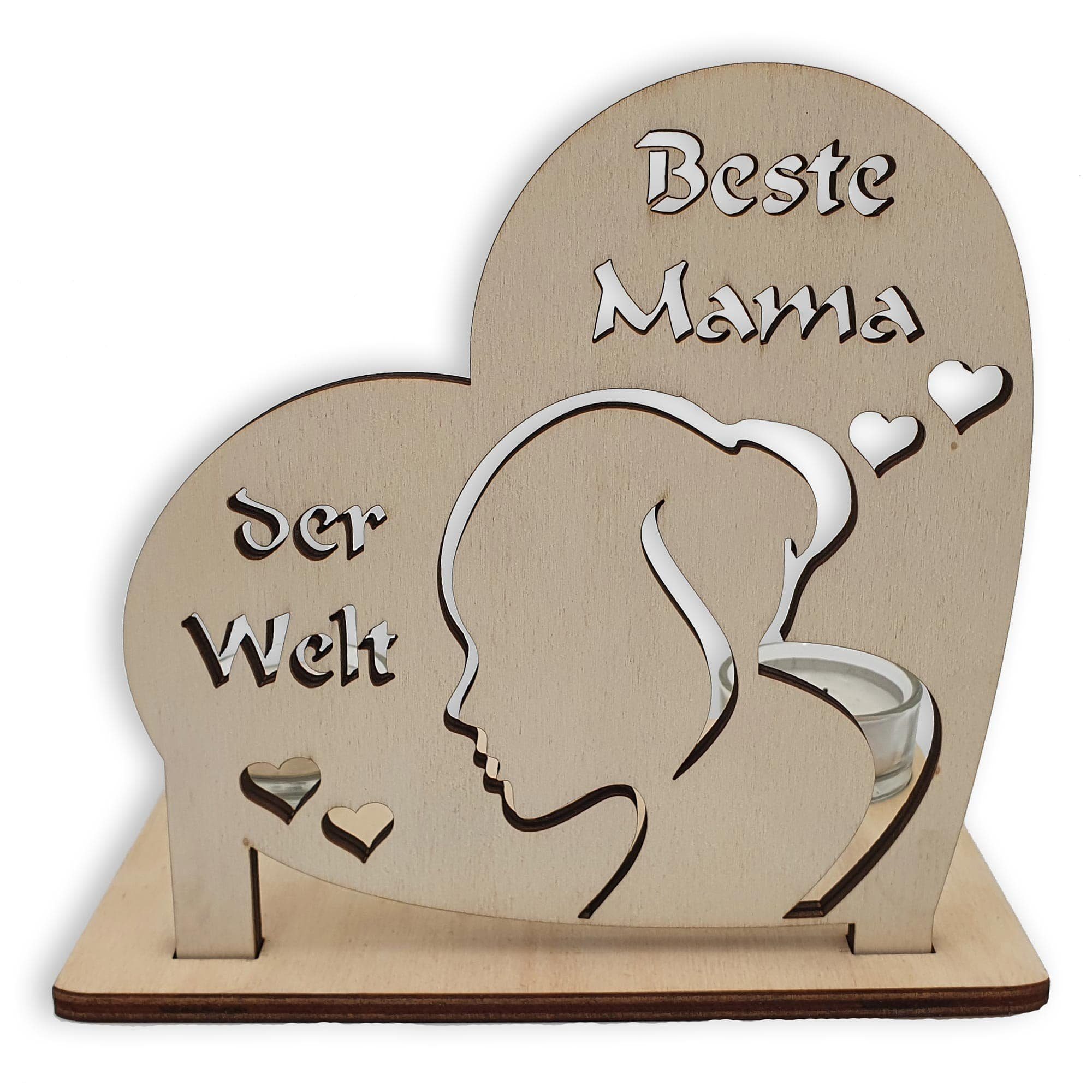 Teelichthalter Geburtstag "Beste Herz Mama Muttertag, Welt" der aus 1 Geschenk mit Holz St), Teelicht Kerzenständer Gläsern, Namofactur Deko (1, zum