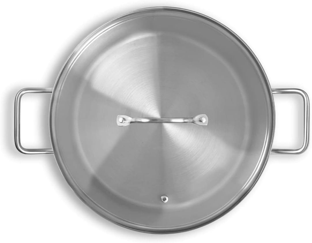 Springlane Schmortopf Edelstahl 28cm, 5 L, Schmor- und Servierpfanne, Induktion, Edelstahl, kratzfest & unbeschichtet, Alle Herdarten, Glasdeckel mit Dampfloch