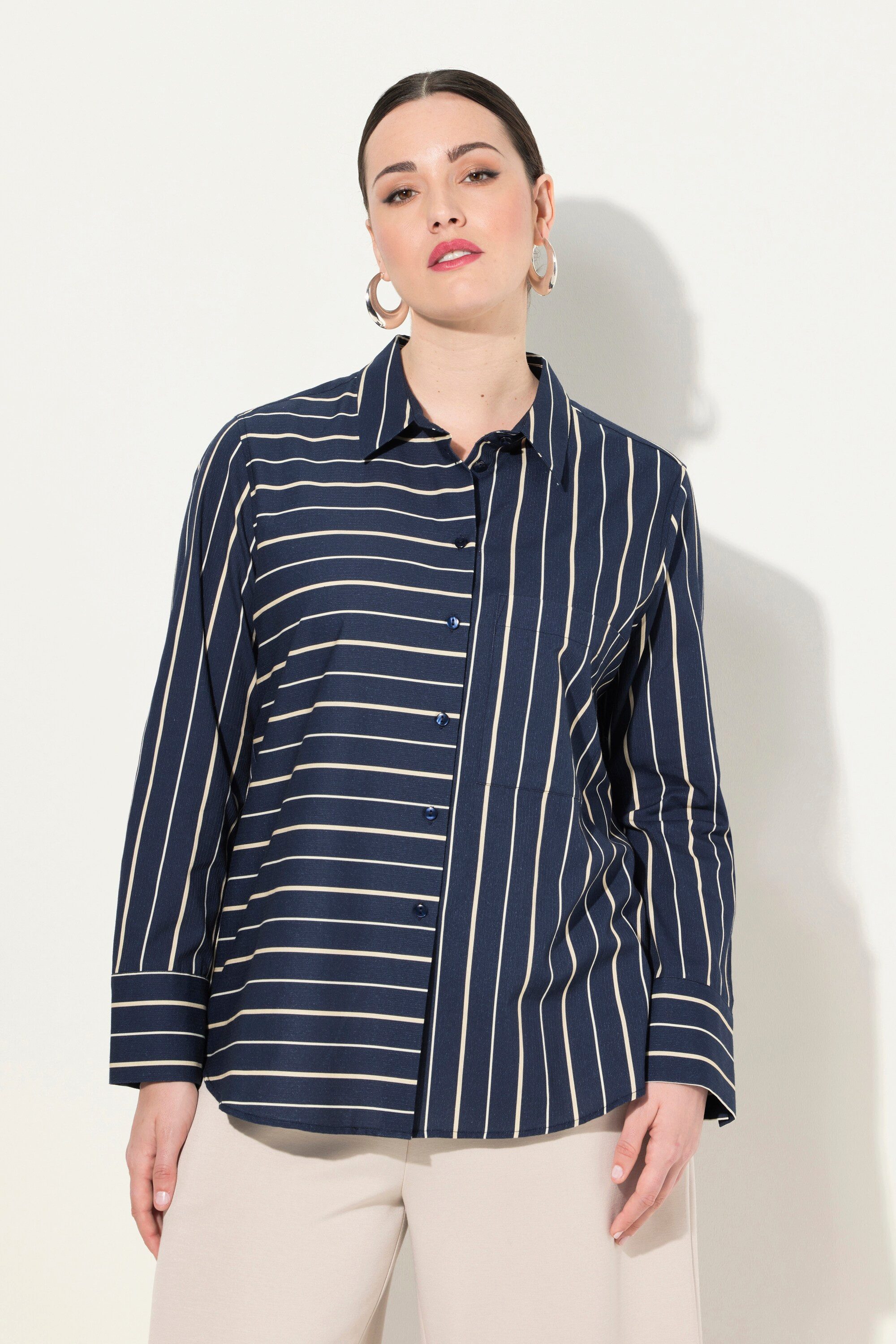 Hemdbluse Hemdbluse Streifenmix Hemdkragen Langarm
