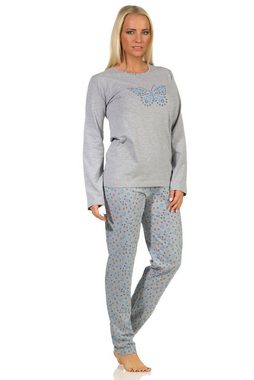 RELAX by Normann Pyjama Damen langarm Schlafanzug mit Schmetterlingen als Motiv - 112 10 714