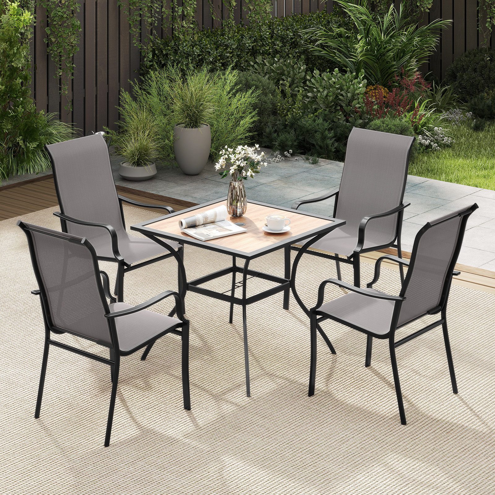 COSTWAY Gartenstuhl (2 St), Campingstuhl Aluminium Outdoor, 150kg belastbar