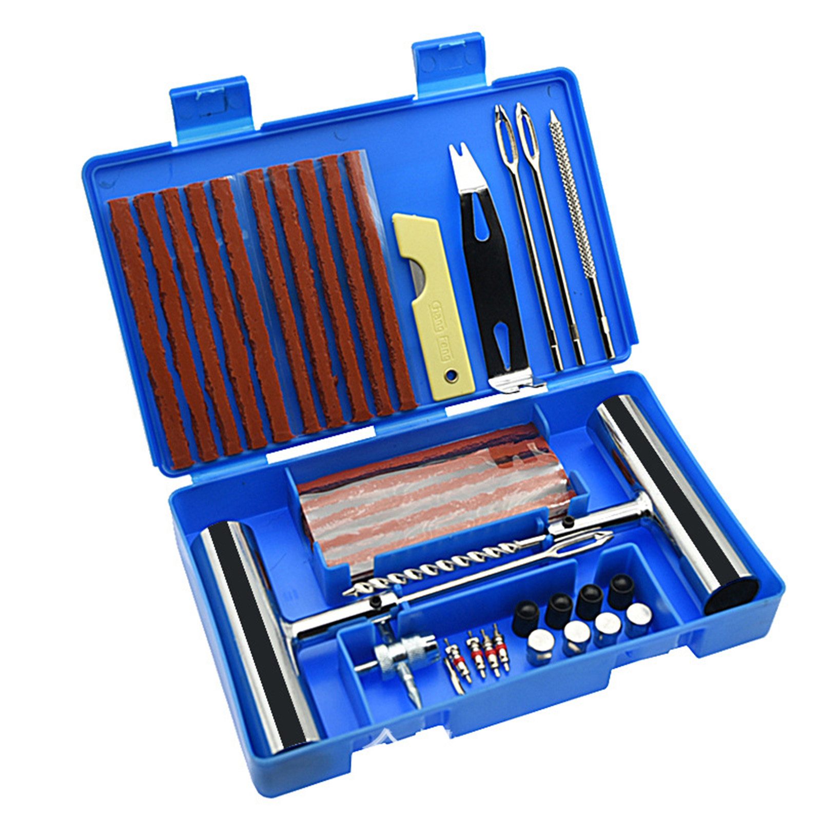MOPUEA Reifen-Reparaturset Reifen-Reparaturset, 58-teiliges Set Autoreifen Reparaturset, Werkzeugset, 58-St., 58-teiliges Reifenreparaturset für schlauchlose Reifen, Langlebig, tragbar, ergonomisch, rostfrei, vielseitig
