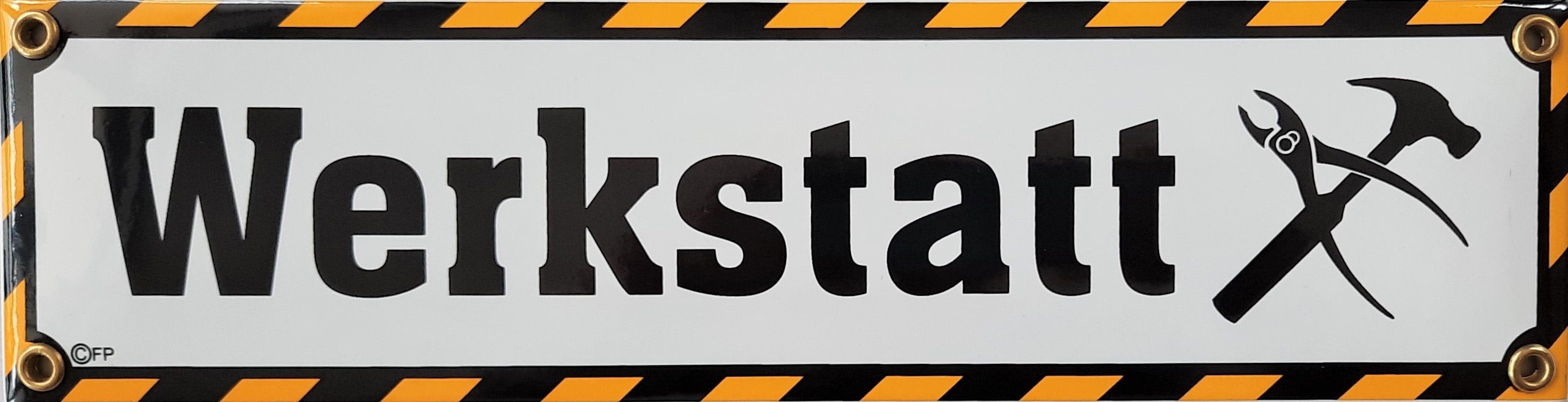 Elina Email Schilder Hinweisschild "Werkstatt schwarz gelb", (Emaille/Email)