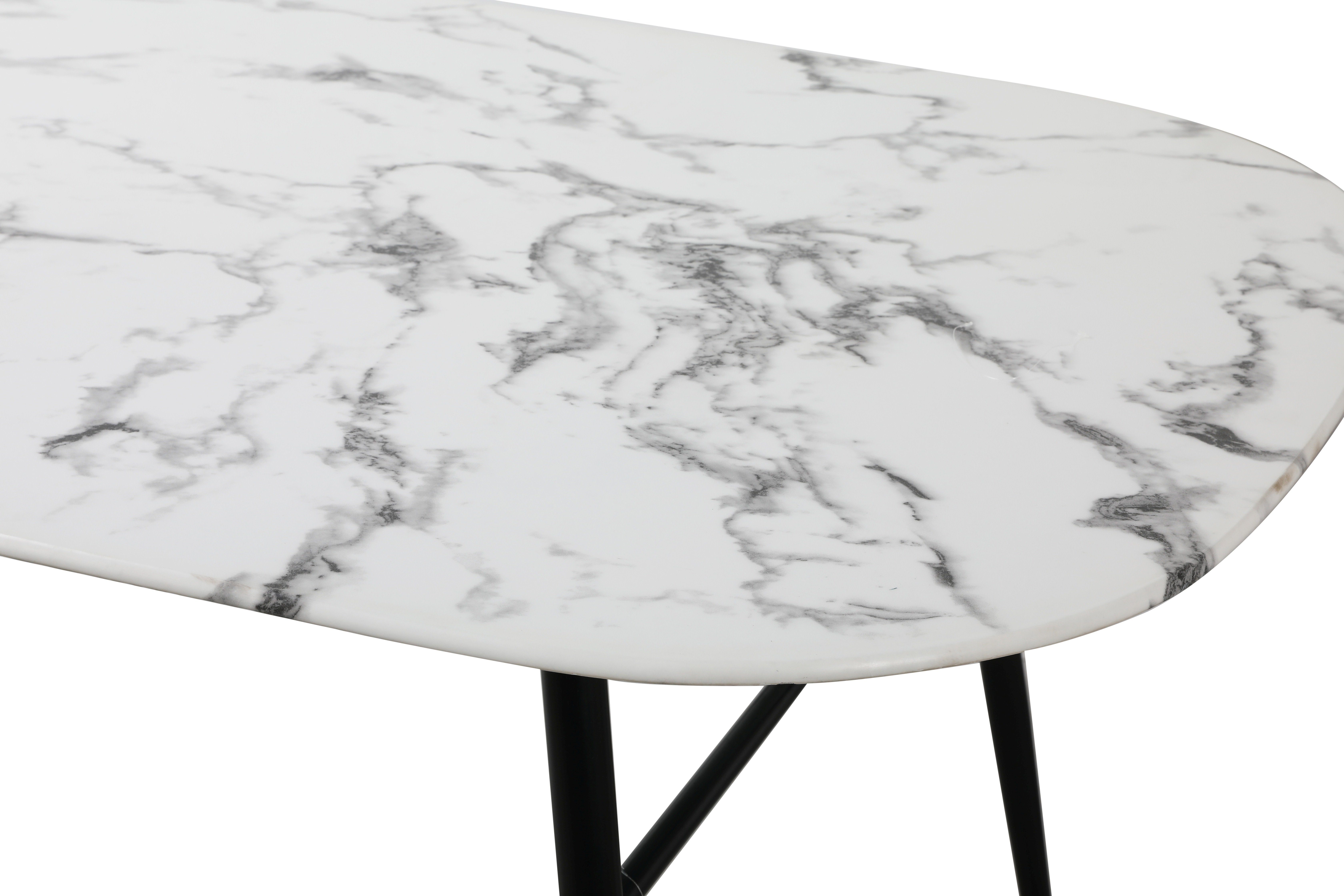 TPFLiving Esstisch LARS - Esszimmertisch - Platte Glas in Marmor-Optik (Hochwertiger Küchentisch mit stylischem 4-Fuß-Gestell, 1-St., Designertisch, weiß, Beine schwarz), Tisch Esszimmer - Maße (BxHxT): 160x77x90 cm - Plattenstärke: 1 cm
