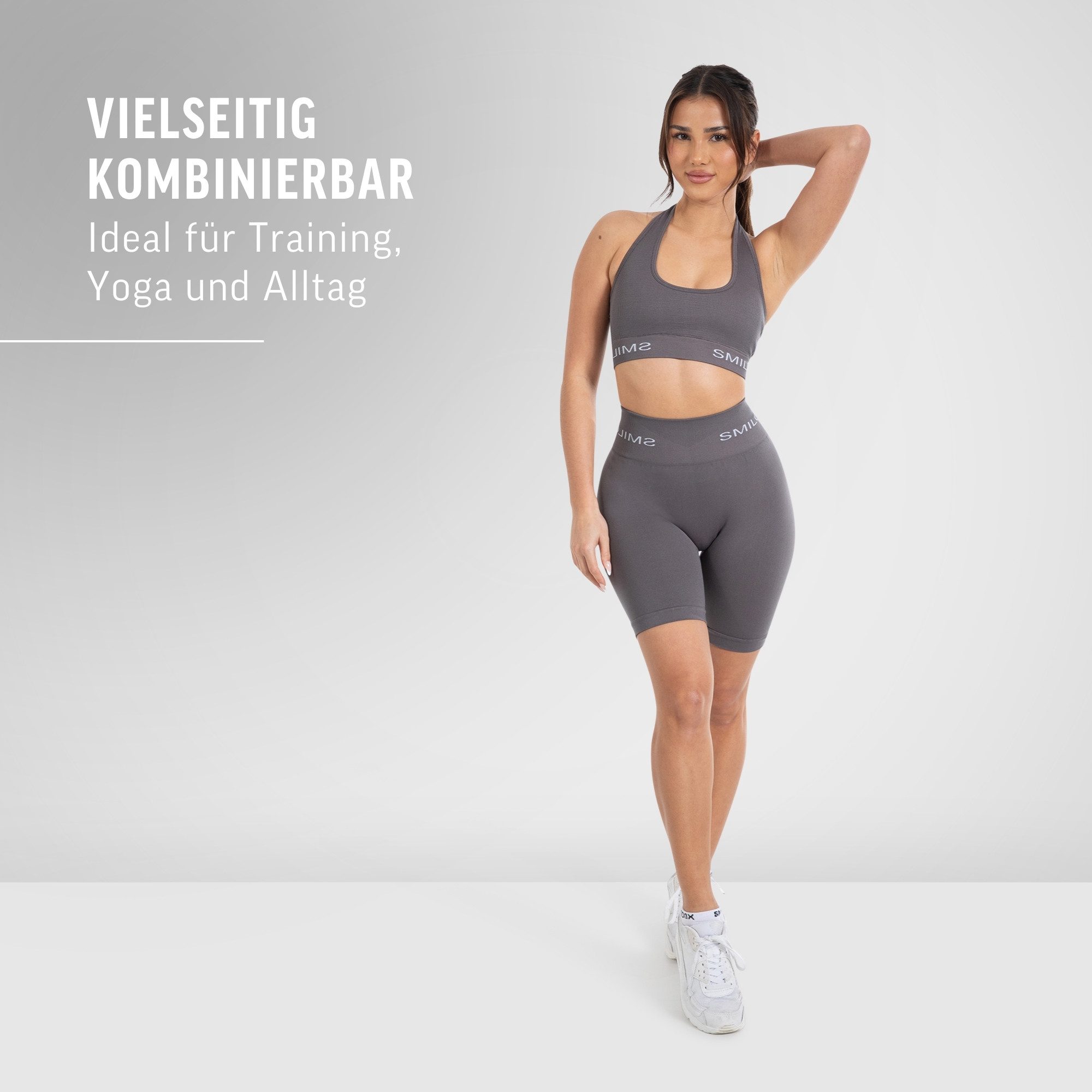 Smilodox Shorts Azura, Seamless Booty Scrunch Radlerhose mit Schriftzug Yoga & Gym Push Up High Waist Hotpants Blickdicht Shaped Fit Fitness Alltag