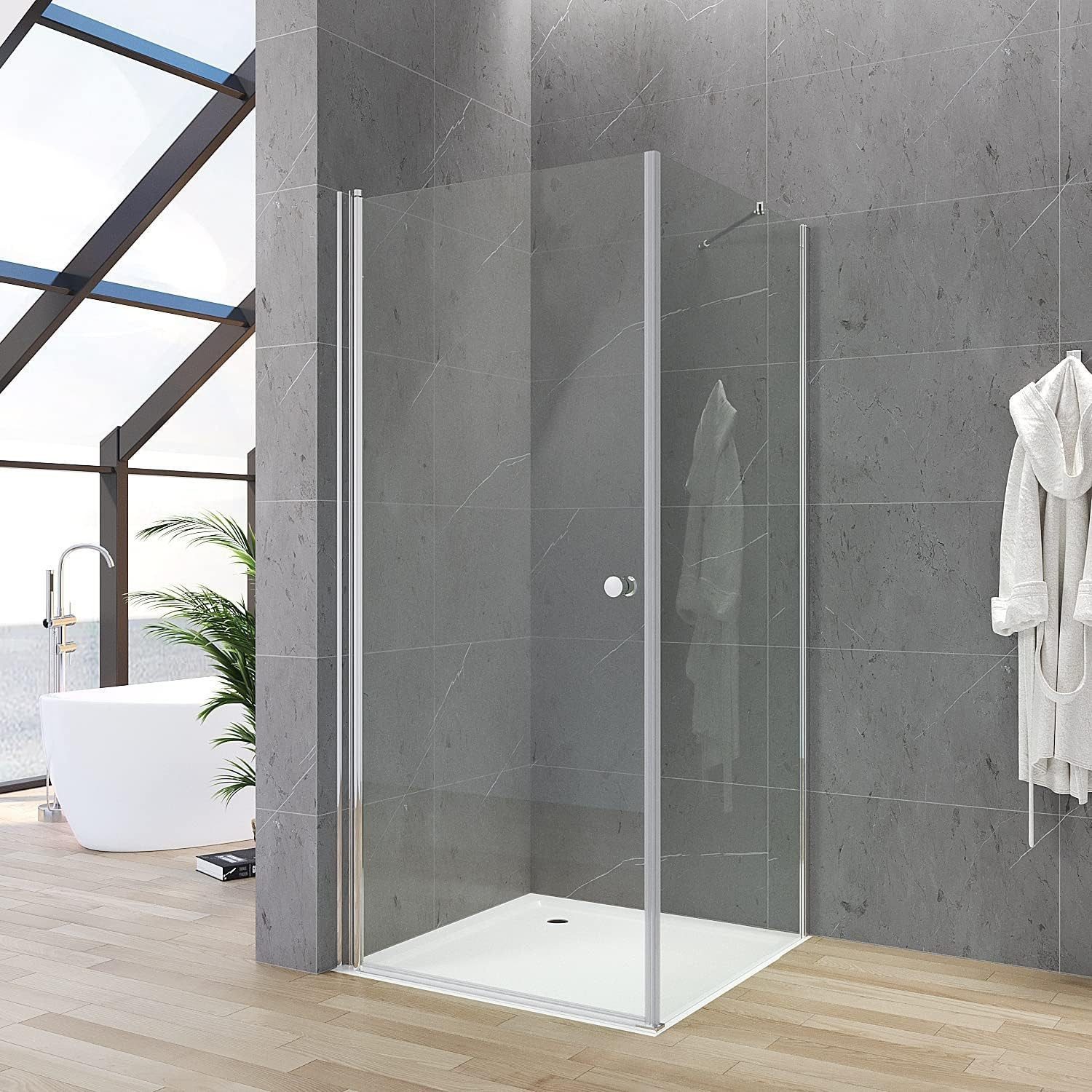 AQUABATOS Eckdusche Duschkabine Eckeinstieg Eckdusche Duschtür Drehtür Pendeltür, BxT: 85x80 cm, 5 mm ESG Sicherheitsglas, Schwingtür Duschwand Duschabtrennung Dusche 70x70 70x75 70x80 70x90 75x70 75x75 75x80 75x90 80x70 80x75 80x80 80x90 90x70 90x75 90x80 90x90 100x70 100x75 100x80 100x90 cm Höhe 187 cm, variabler Verstellbereich, Hebe/Senkmechanismus, Echtglas, rahmenlos, mit Festteil und Duschablage, barrierefrei