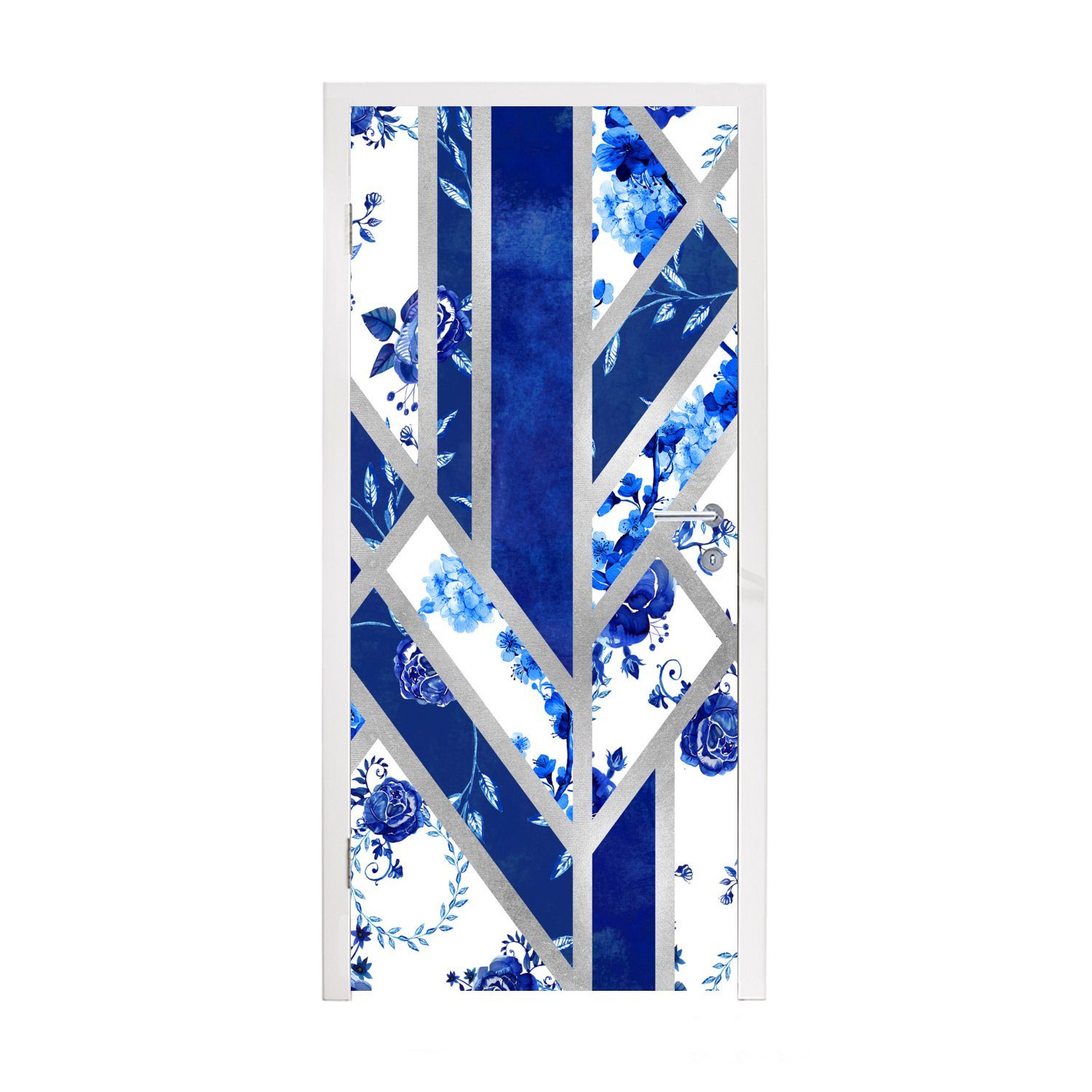 MuchoWow Türtapete Delfter Blau - Design - Luxus, Matt, bedruckt, (1 St), Fototapete für Tür, Türaufkleber, 75x205 cm