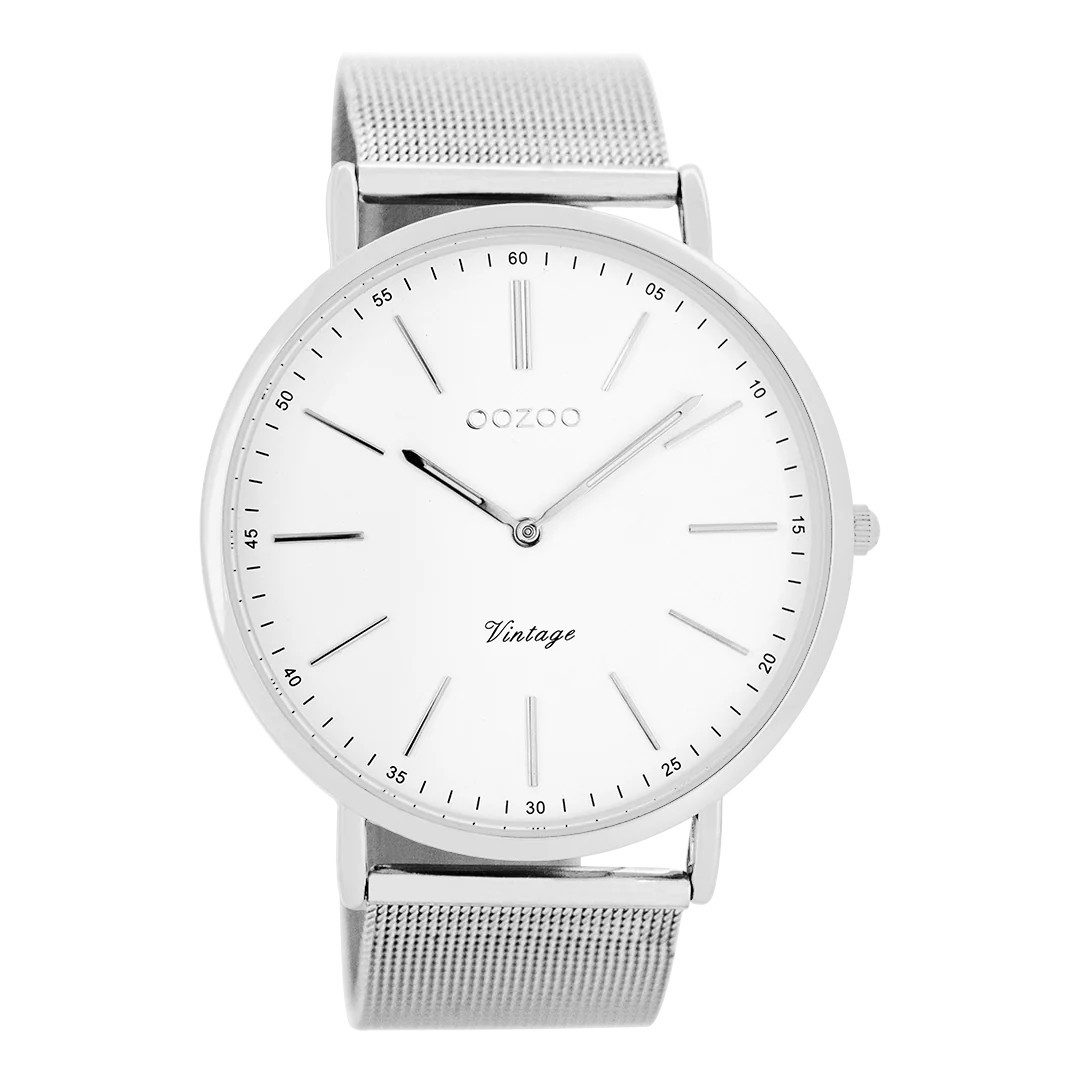 OOZOO Quarzuhr Ultra Slim Herrenuhr C7380 Weiss Meshband 44 mm C7380