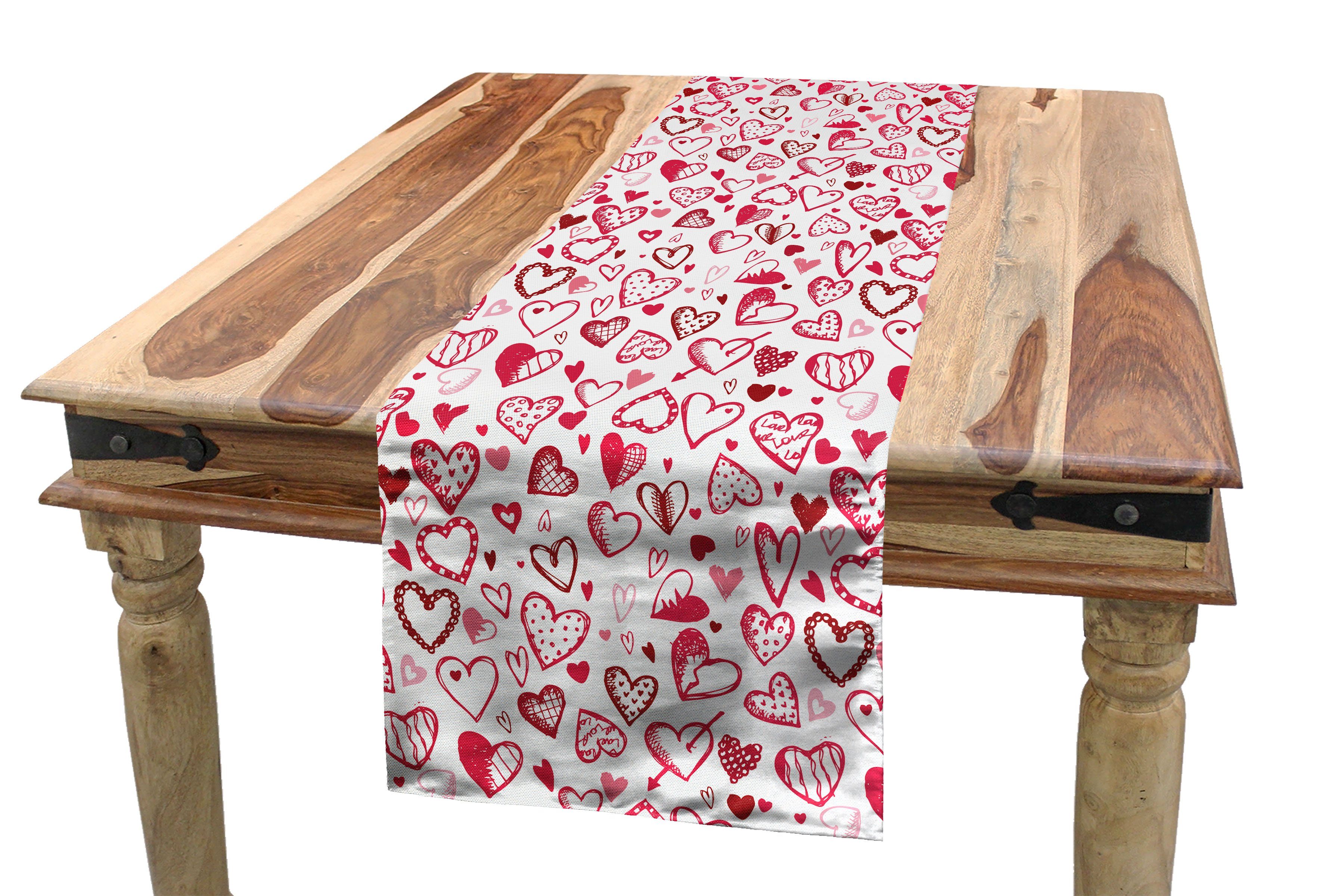 Herzen Esszimmer Rechteckiger Tischläufer, Dekorativer Abakuhaus Küche Sketch Valentines Tischläufer Stil