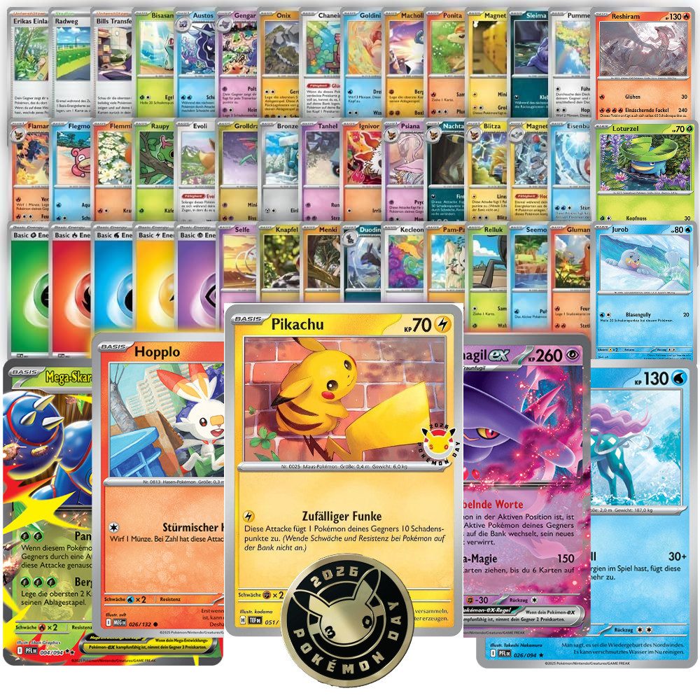 Coradoma Sammelkarte 50 Pokemon Karten Original und Deutsch mit 10 Holo Glitzer garantiert